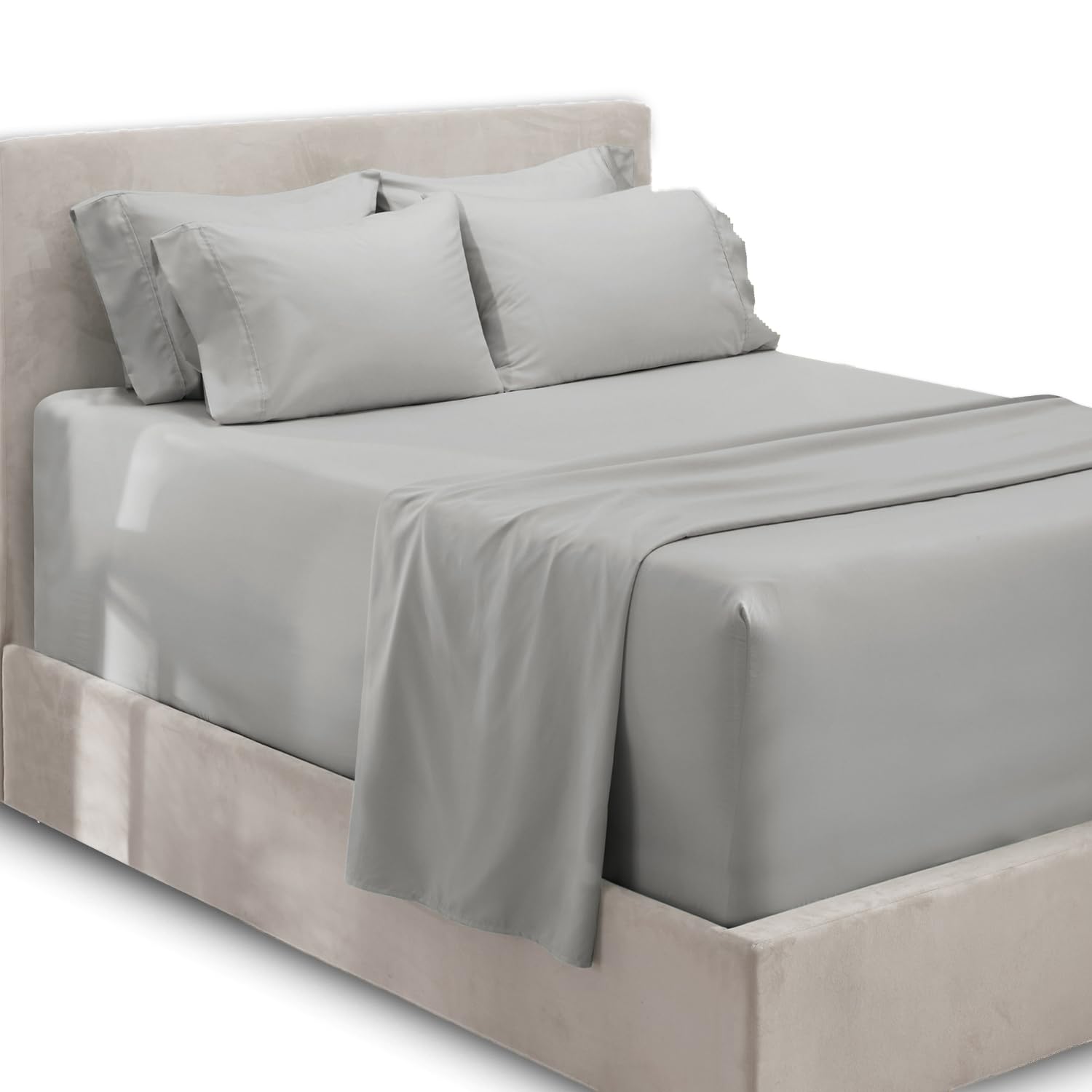 1Extra Deep Pocket King Size Sheets Sets - Fits Mattress 18-24 Inches Deep - Extra Deep Pocket Sheets - 6 Piece King Size Sheets - King Sheets Deep Pocket - Grey Sheets