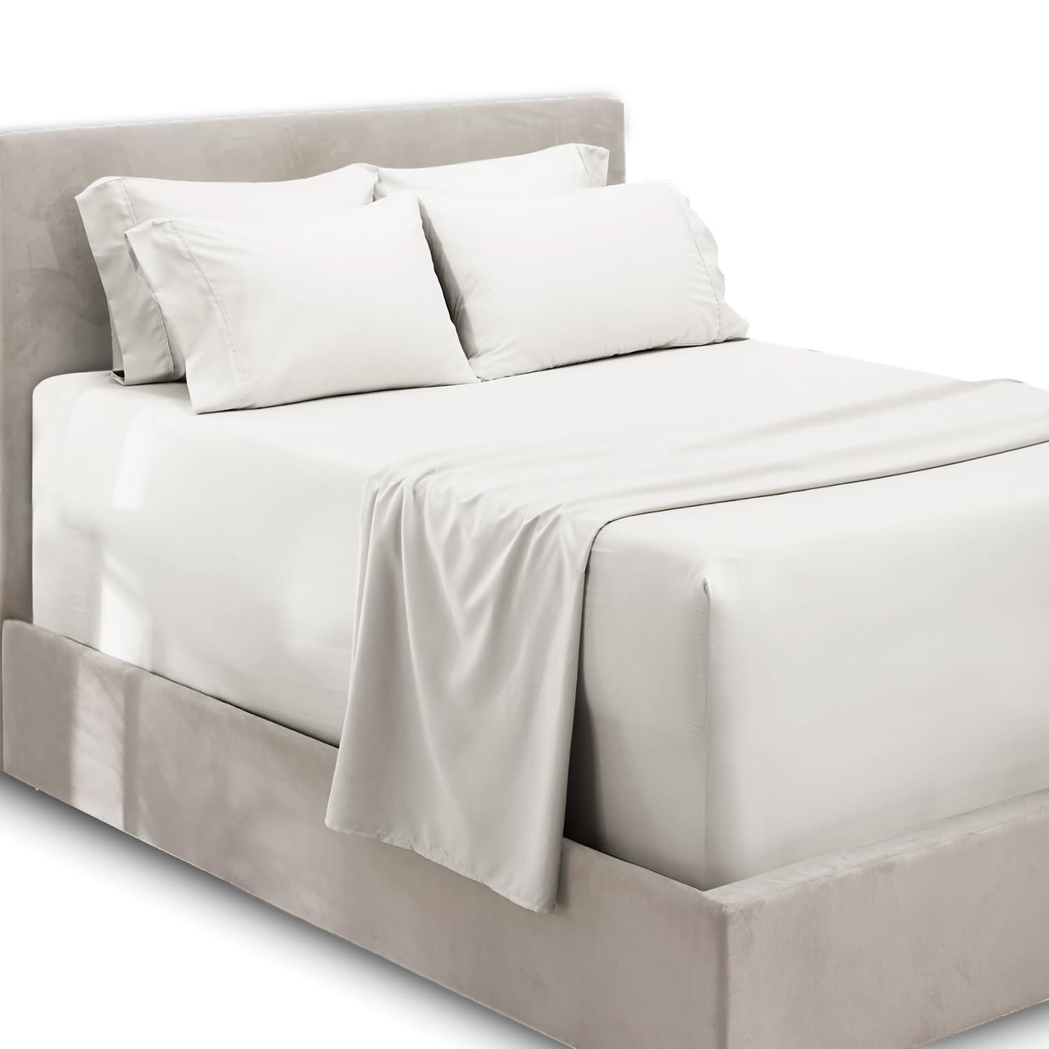 1Extra Deep Pocket King Size Sheets Sets - Fits Mattress 18-24 Inches Deep - Extra Deep Pocket Sheets - 6 Piece King Size Sheets - King Sheets Deep Pocket - Grey Sheets