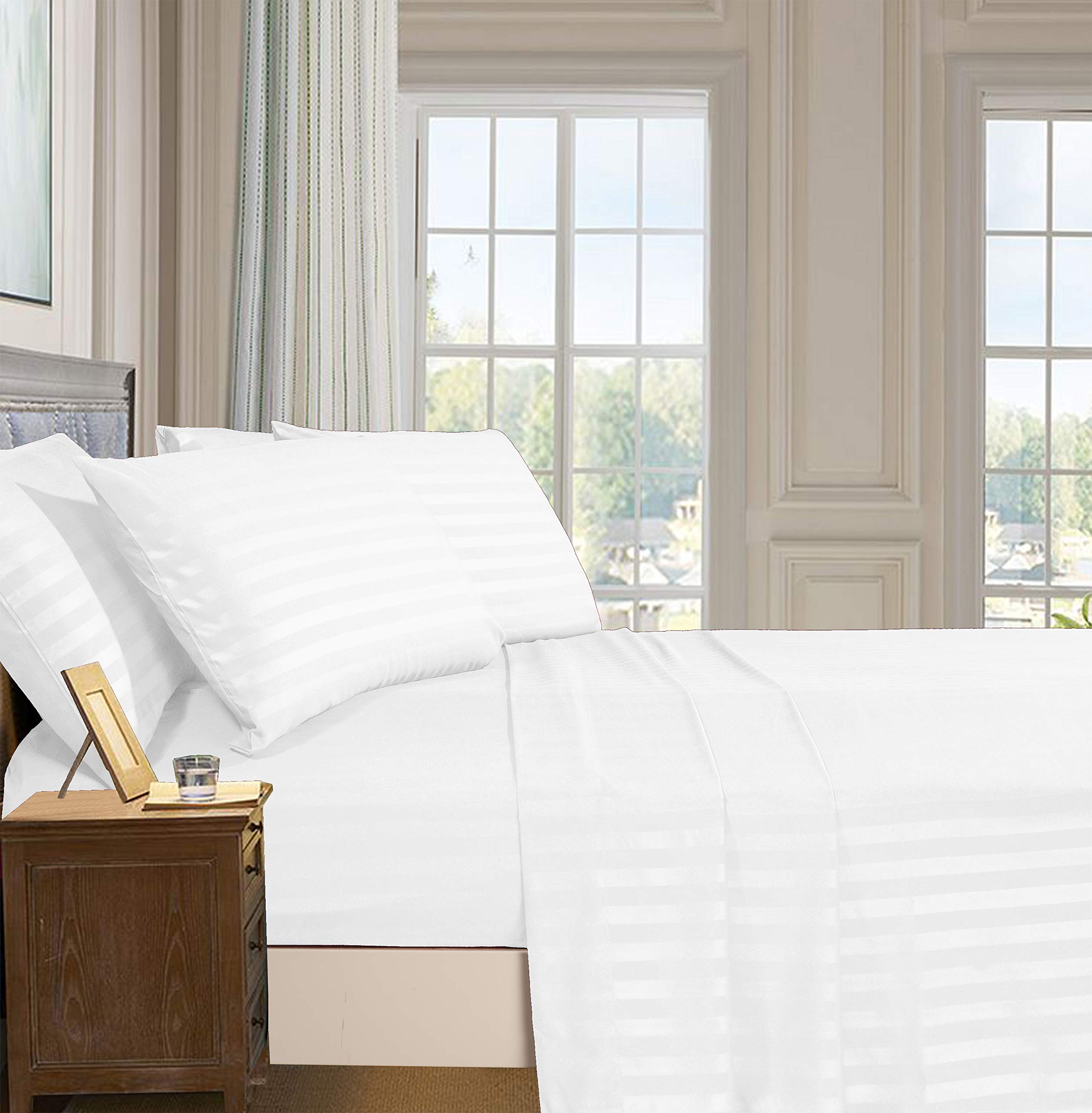 1Elegant Comfort Best, Softest, Coziest 6-Piece Sheet Sets! - 1500 Premier Hotel Quality Luxurious Wrinkle Resistant 6-Piece Damask Stripe Bed Sheet Set, Queen Sage/Green