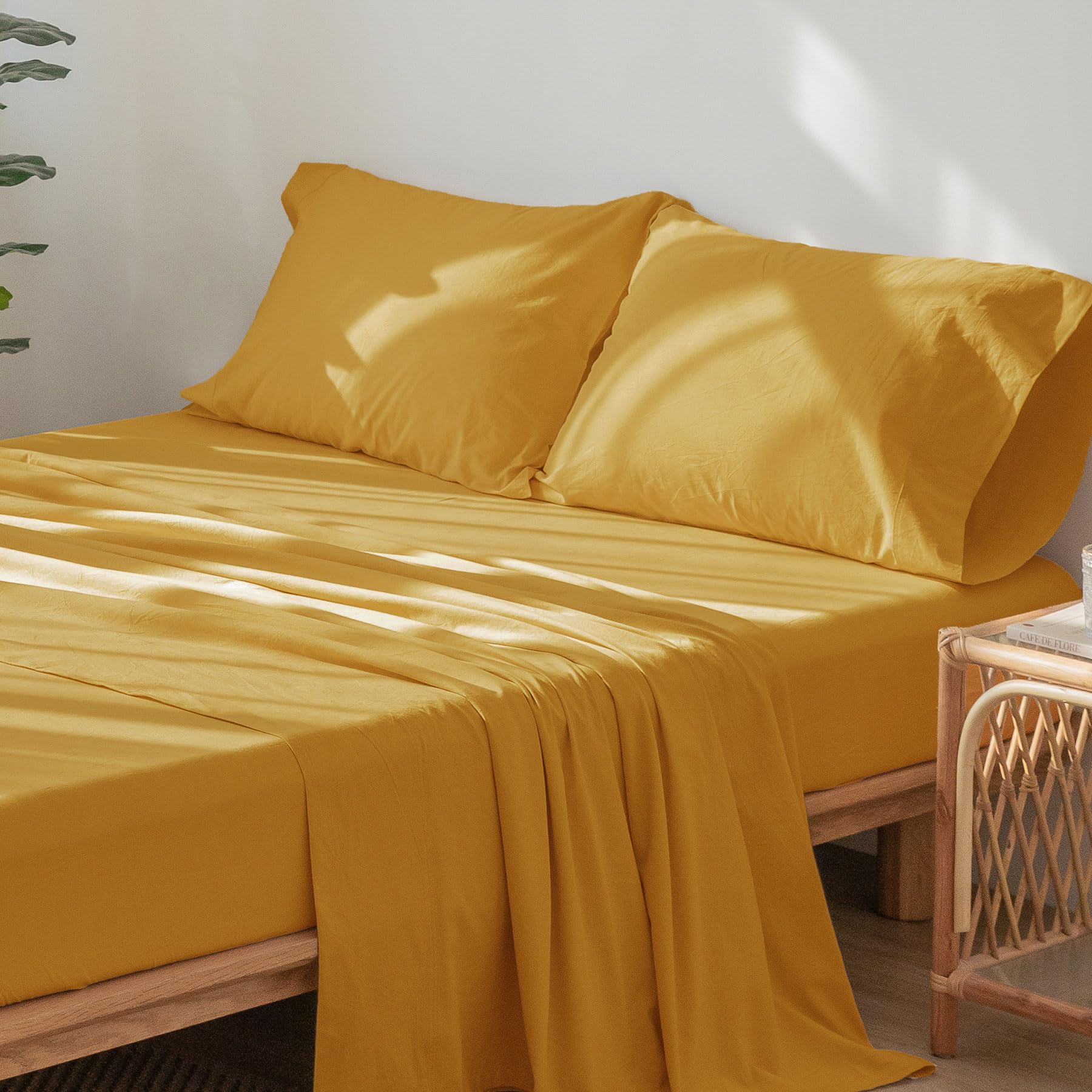 1 MooMee Bedding Sheet Set 100% Washed Cotton Linen Like Textured Breathable Durable Soft Comfy (Dark Grey, King)