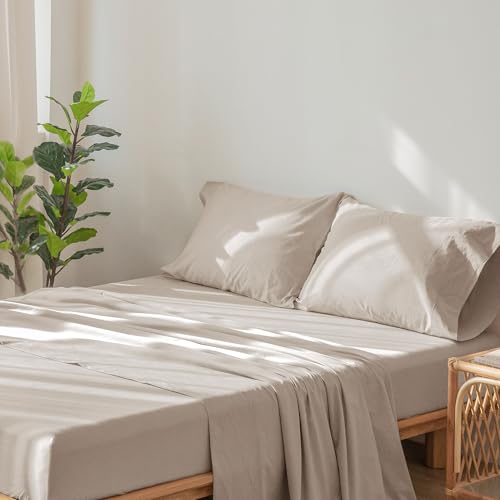 1 MooMee Bedding Sheet Set 100% Washed Cotton Linen Like Textured Breathable Durable Soft Comfy (Dark Grey, King)