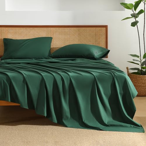 Sheet Set 4 Pieces, Dark Olive Green Super Soft Sheets for Queen Size Bed, Microfiber Queen Sheet, Deep Pocket Up to 16", Hotel Luxury Breathable & Cooling Bed Sheet Set