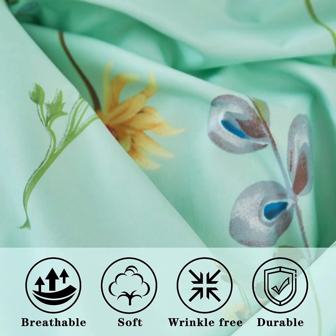 Boho Floral Printed Sheet Set Queen Size 4 Piece, Soft Botanical Pattern Microfiber Sheets Extra Deep Pocket