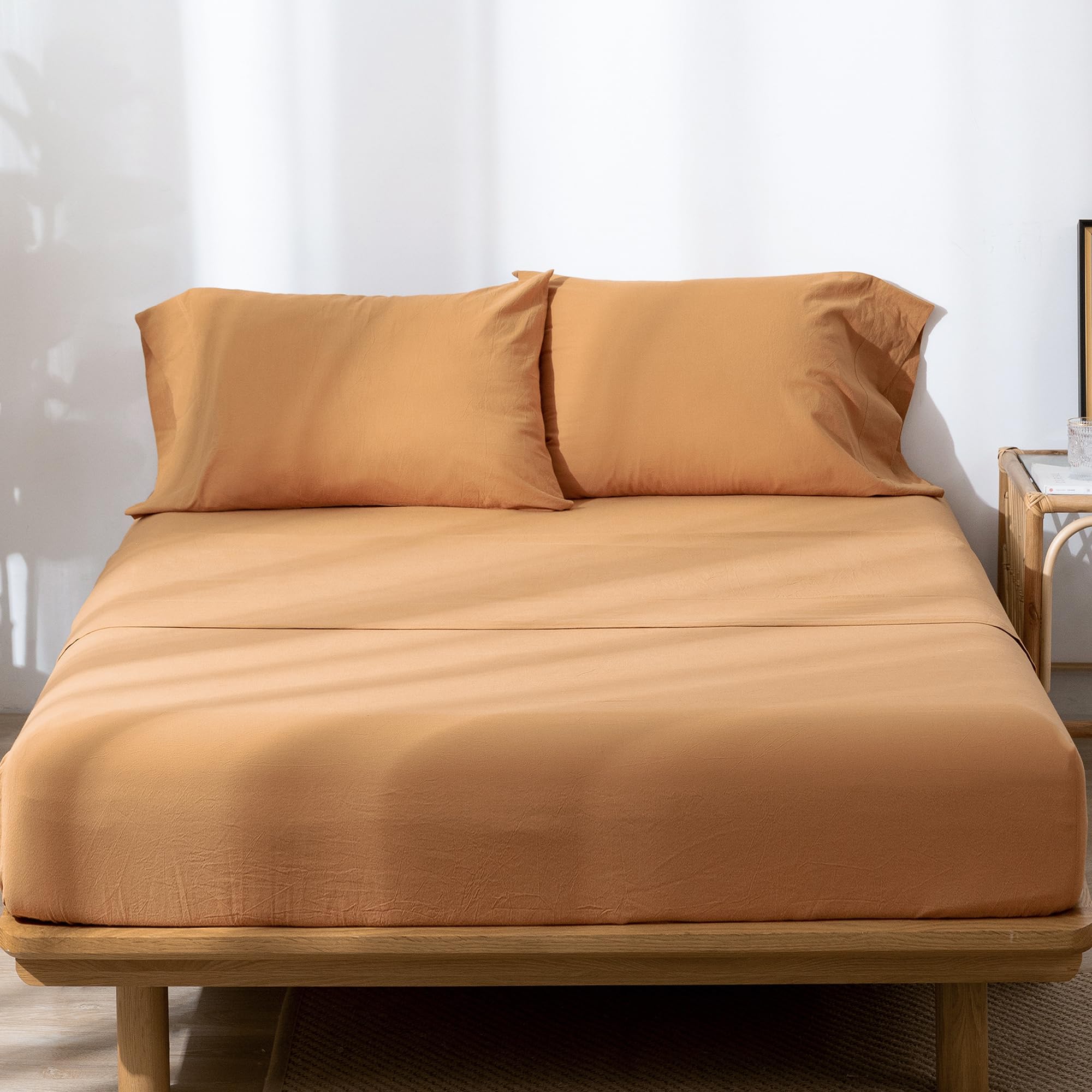1 MooMee Bedding Sheet Set 100% Washed Cotton Linen Like Textured Breathable Durable Soft Comfy (Dark Grey, King)