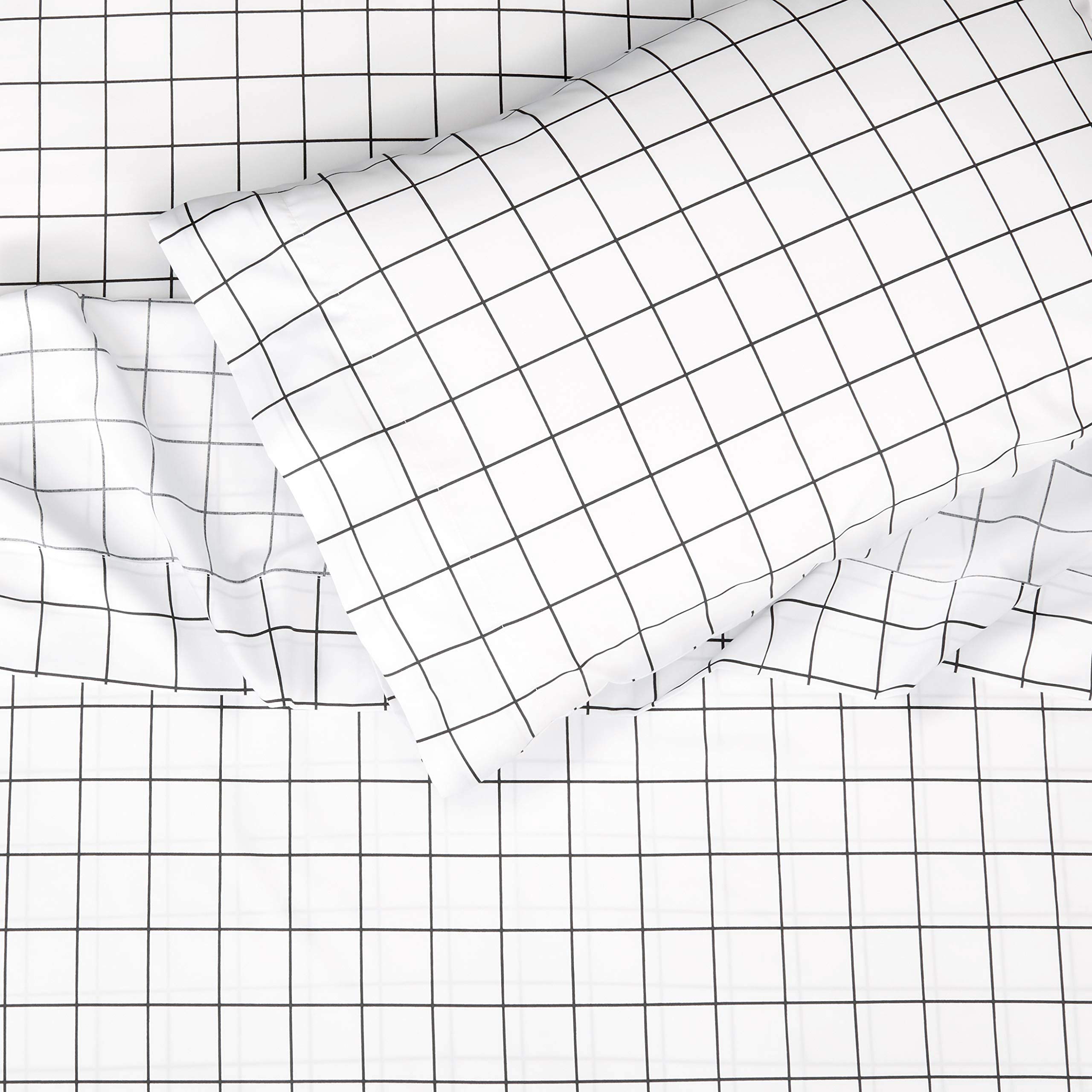 改Amazon Basics Soft Microfiber 4-Piece Bed Sheet Set with Elastic Side Pockets, Full, Black Grid, Geometric