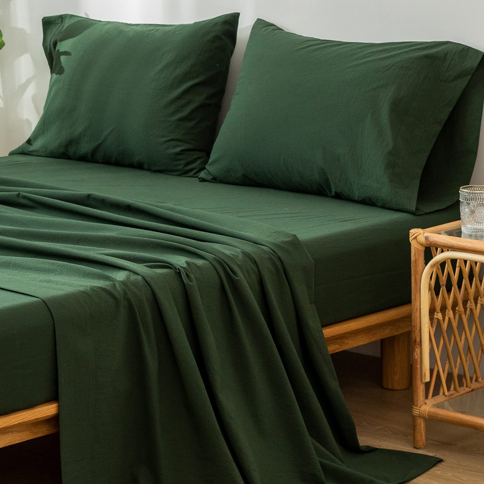 1 MooMee Bedding Sheet Set 100% Washed Cotton Linen Like Textured Breathable Durable Soft Comfy (Dark Grey, King)