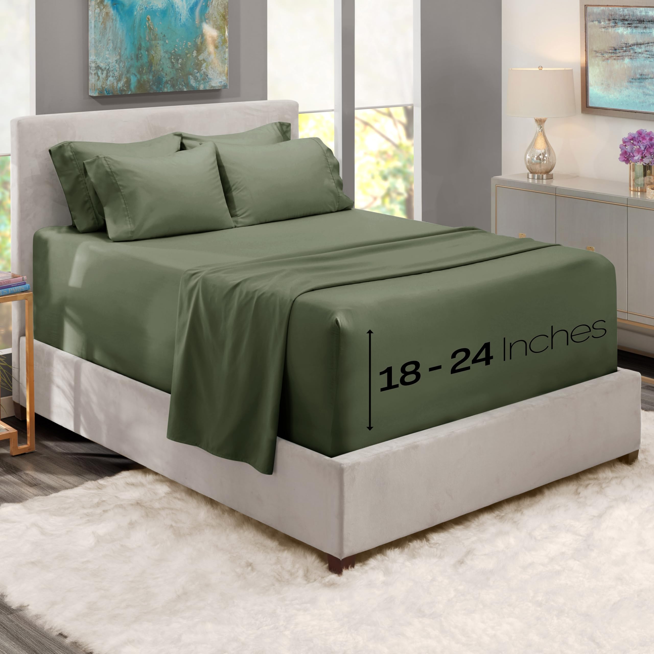 1Extra Deep Pocket King Size Sheets Sets - Fits Mattress 18-24 Inches Deep - Extra Deep Pocket Sheets - 6 Piece King Size Sheets - King Sheets Deep Pocket - Grey Sheets