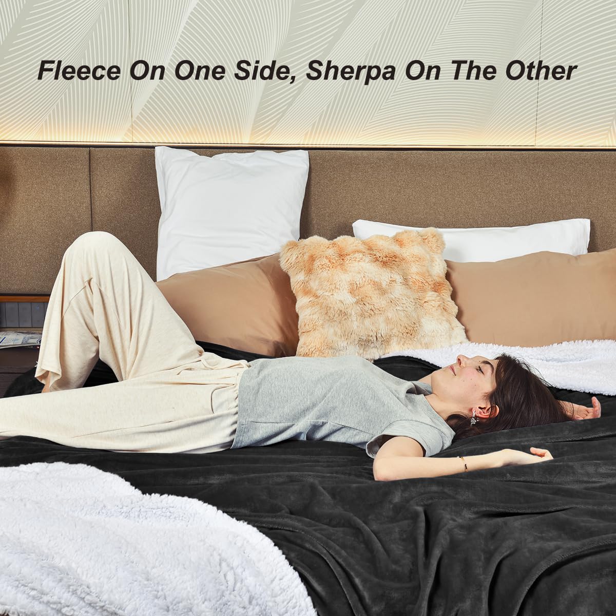 Sherpa Fleece Queen Size Blanket for Bed - Extra Warm and Heavy Thick Blankets for Winter, Super Soft 500GSM Plush Blanket, 90"X 90" Brown