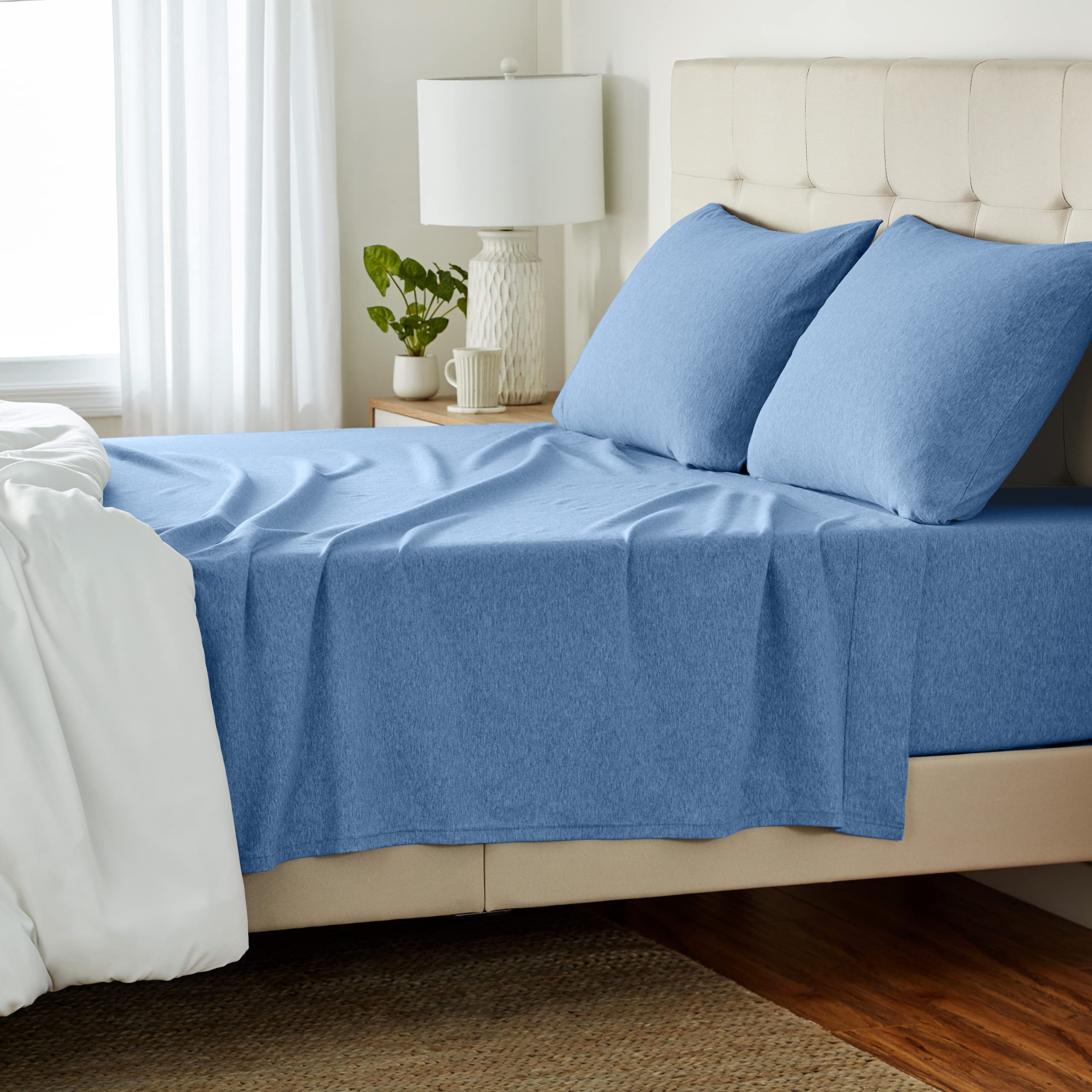 Cotton Jersey 4-Piece Bed Sheet Set, Queen, White, Solid