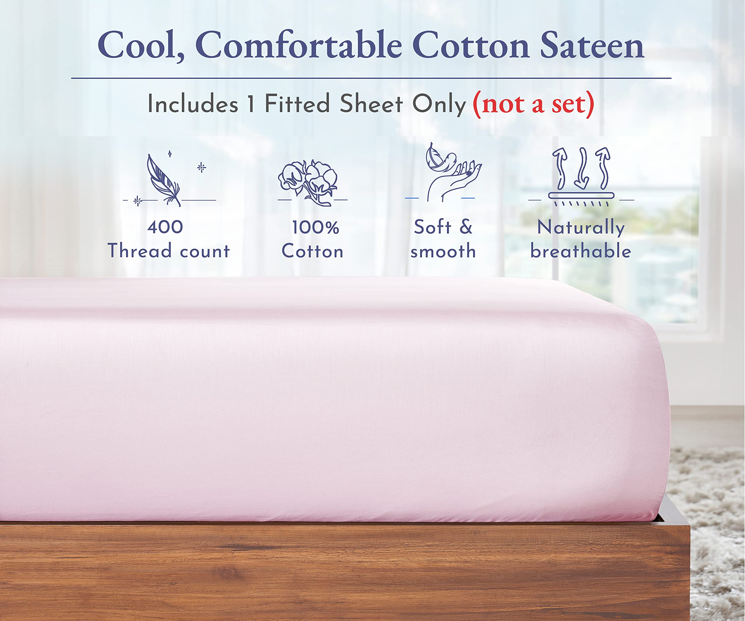King Size Fitted Sheet White, 100% Cotton 400 Thread Count Sateen, Deep Pockets, Durable Fitted Sheet Only (King, White)