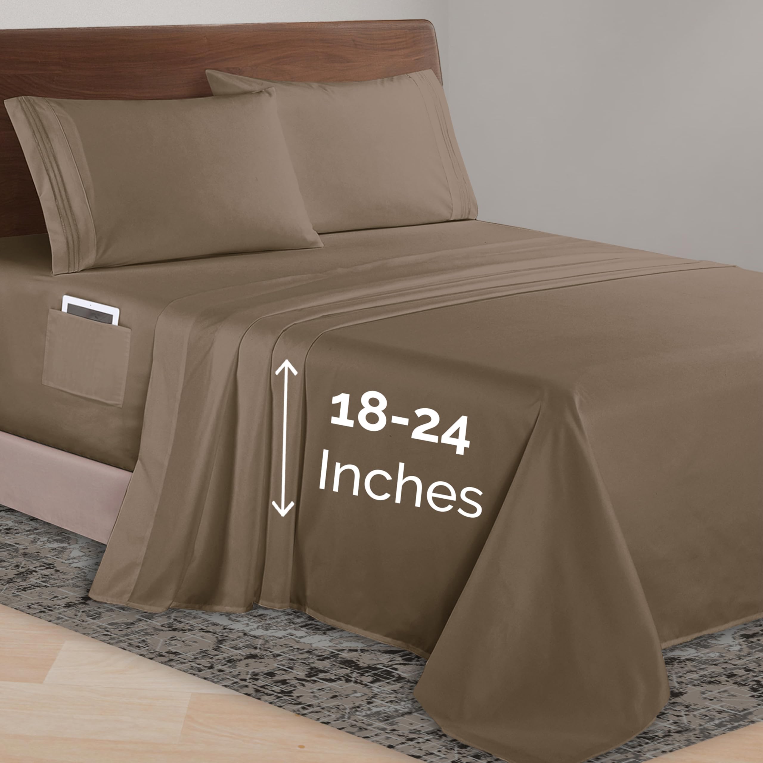 Luxurious 1500 Premium Hotel Quality Microfiber Three Line Embroidered Softest 4-Piece Bed Sheet Set, Wrinkle and Fade Resistant, Full, Light Pink