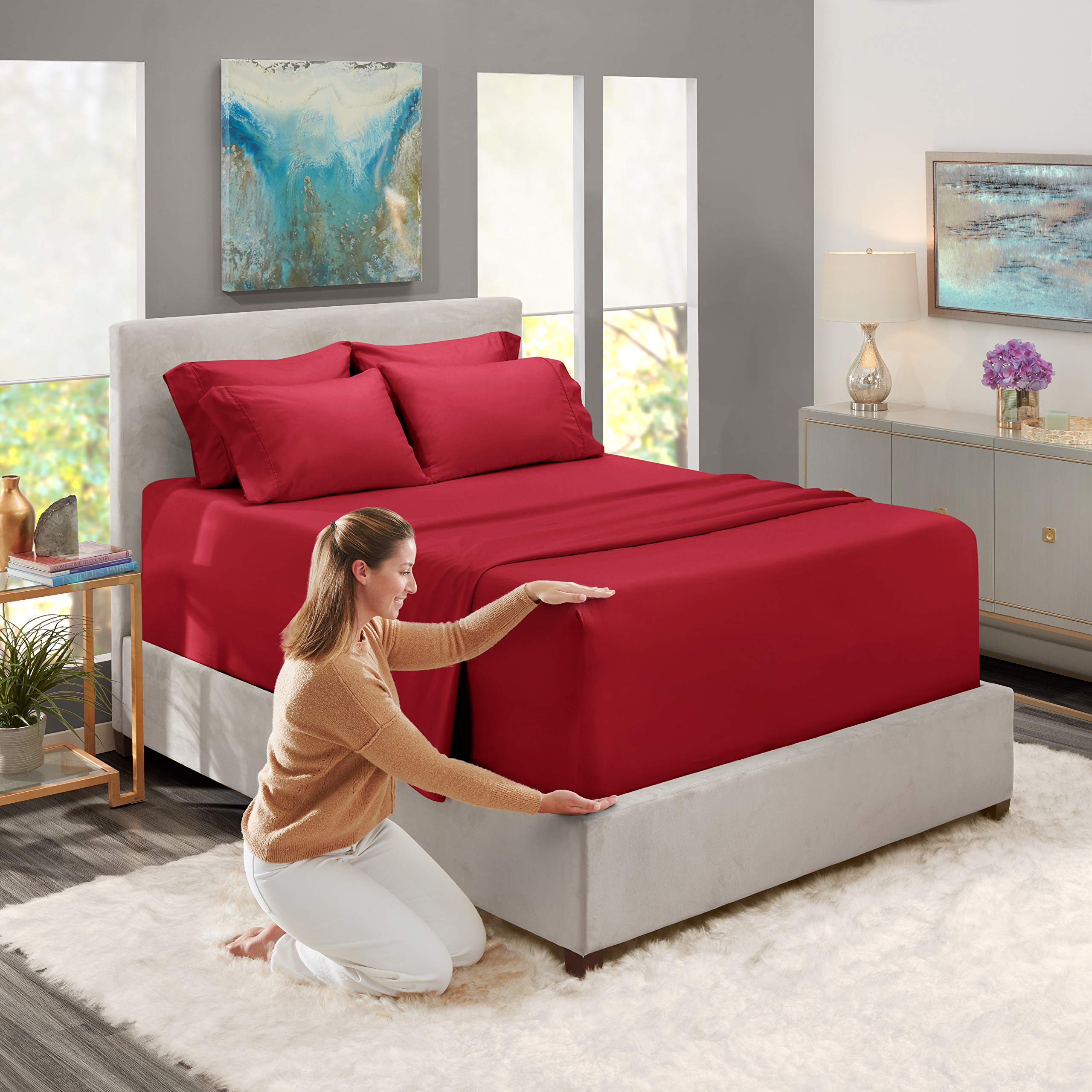 1Extra Deep Pocket King Size Sheets Sets - Fits Mattress 18-24 Inches Deep - Extra Deep Pocket Sheets - 6 Piece King Size Sheets - King Sheets Deep Pocket - Grey Sheets