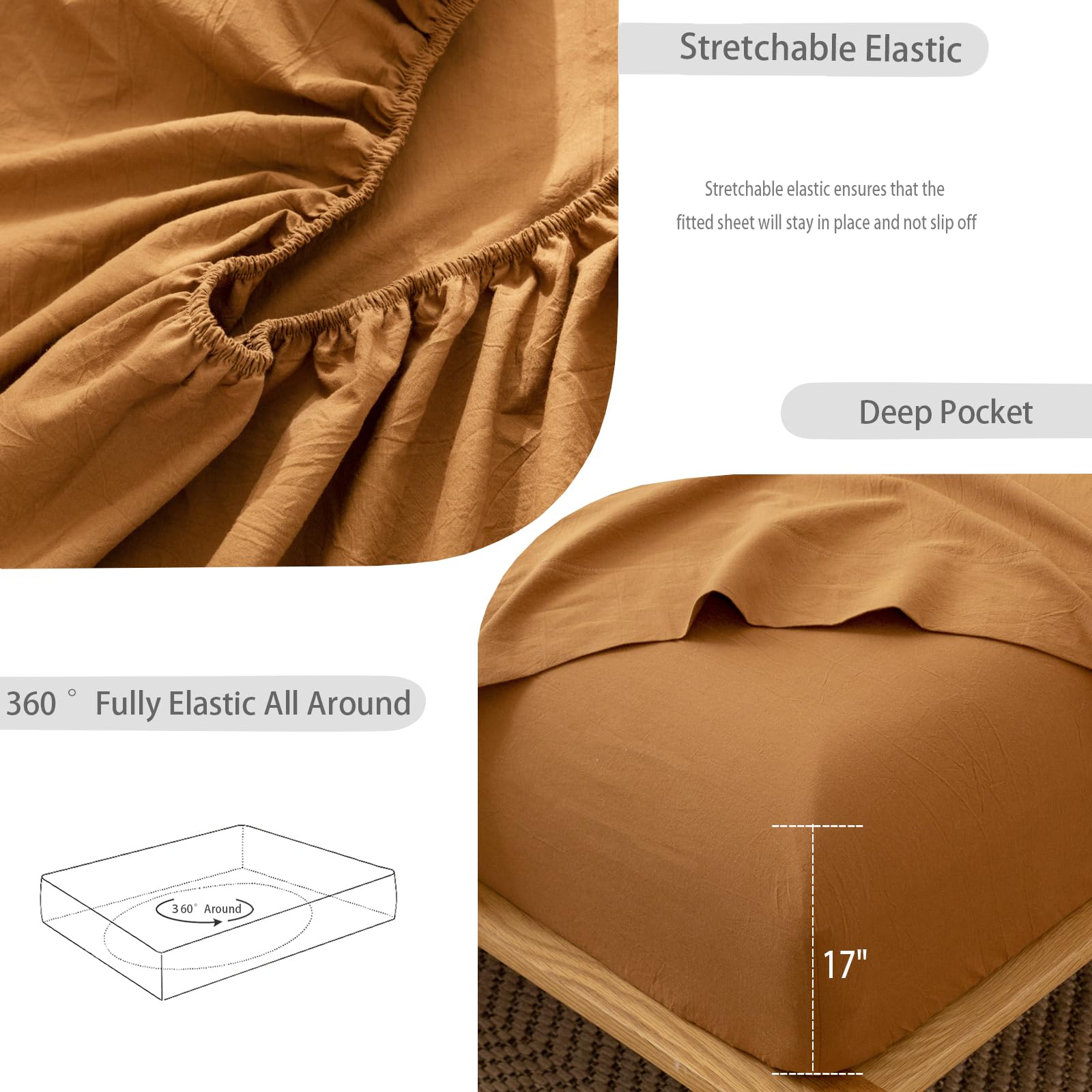 1   MooMee Bedding Sheet Set 100% Washed Cotton Linen Like Textured Breathable Durable Soft Comfy (Dark Grey, King)