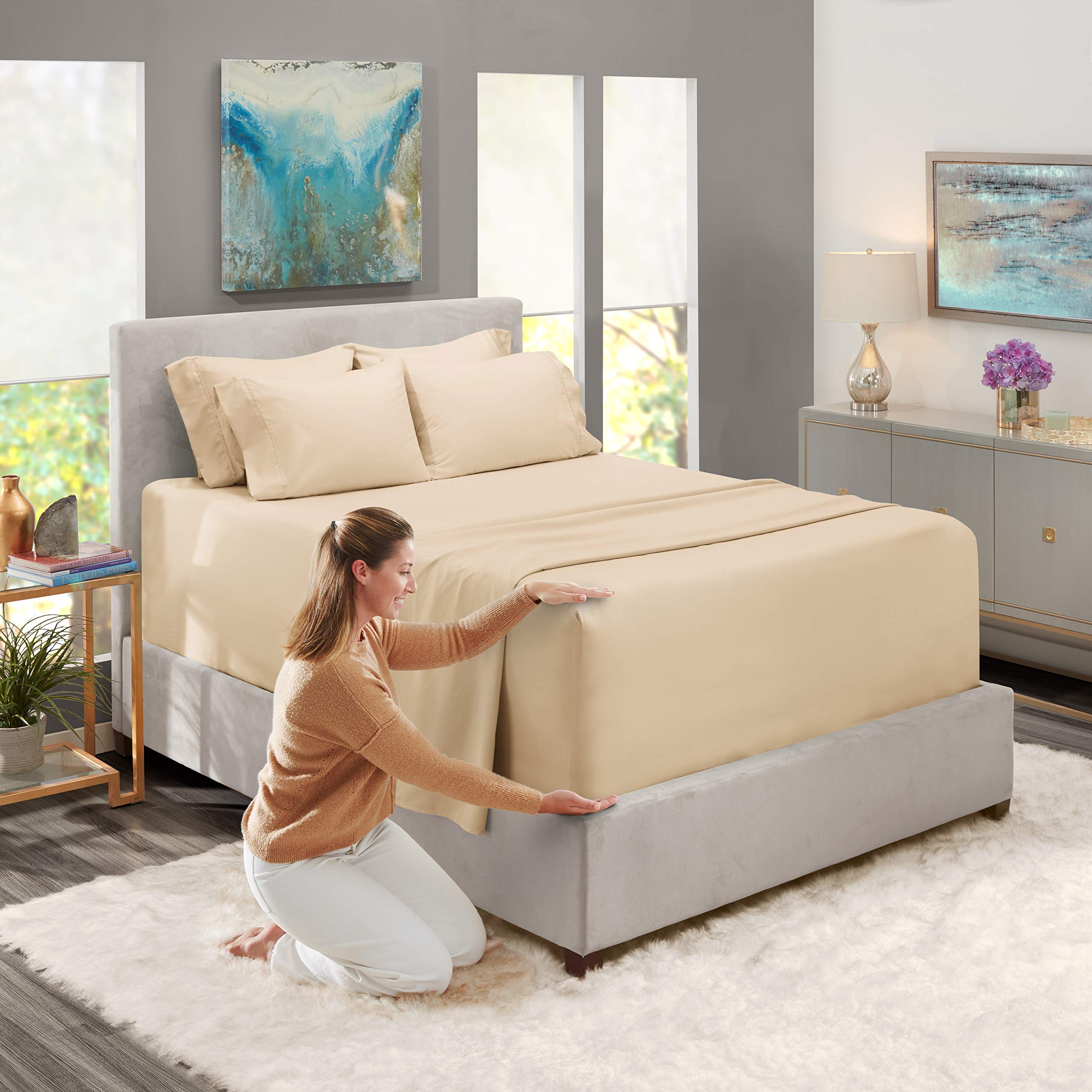 改Hearth &amp; Harbor Extra Deep Pocket King Size Sheets Sets - Fits Mattress 18-24 Inches Deep - Extra Deep Pocket Sheets - 6 Piece King Size Sheets - King Sheets Deep Pocket - Grey Sheets