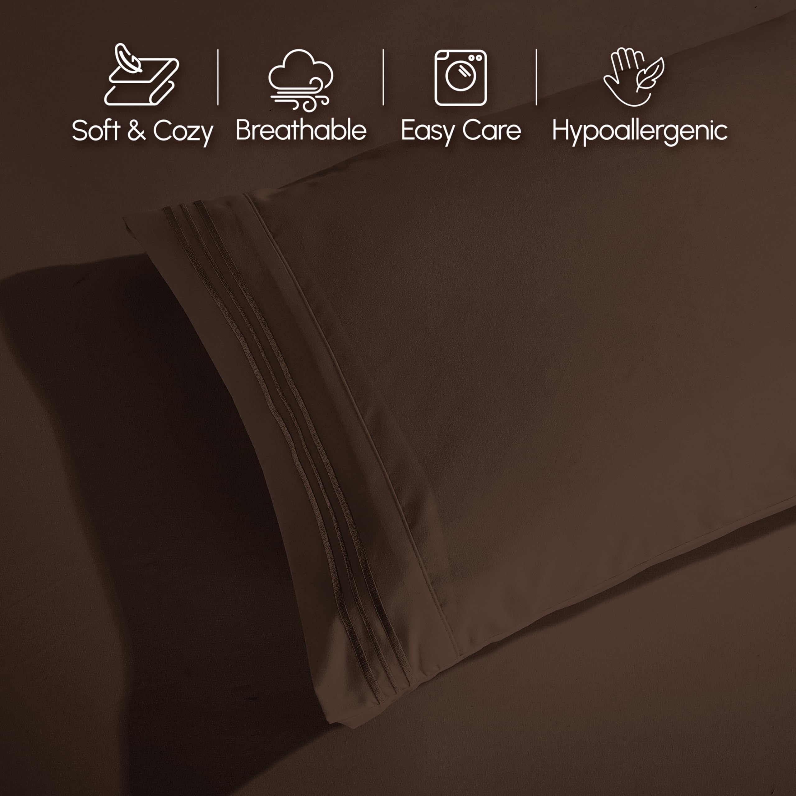 Luxurious 1500 Premium Hotel Quality Microfiber Three Line Embroidered Softest 4-Piece Bed Sheet Set, Wrinkle and Fade Resistant, Full, Light Pink
