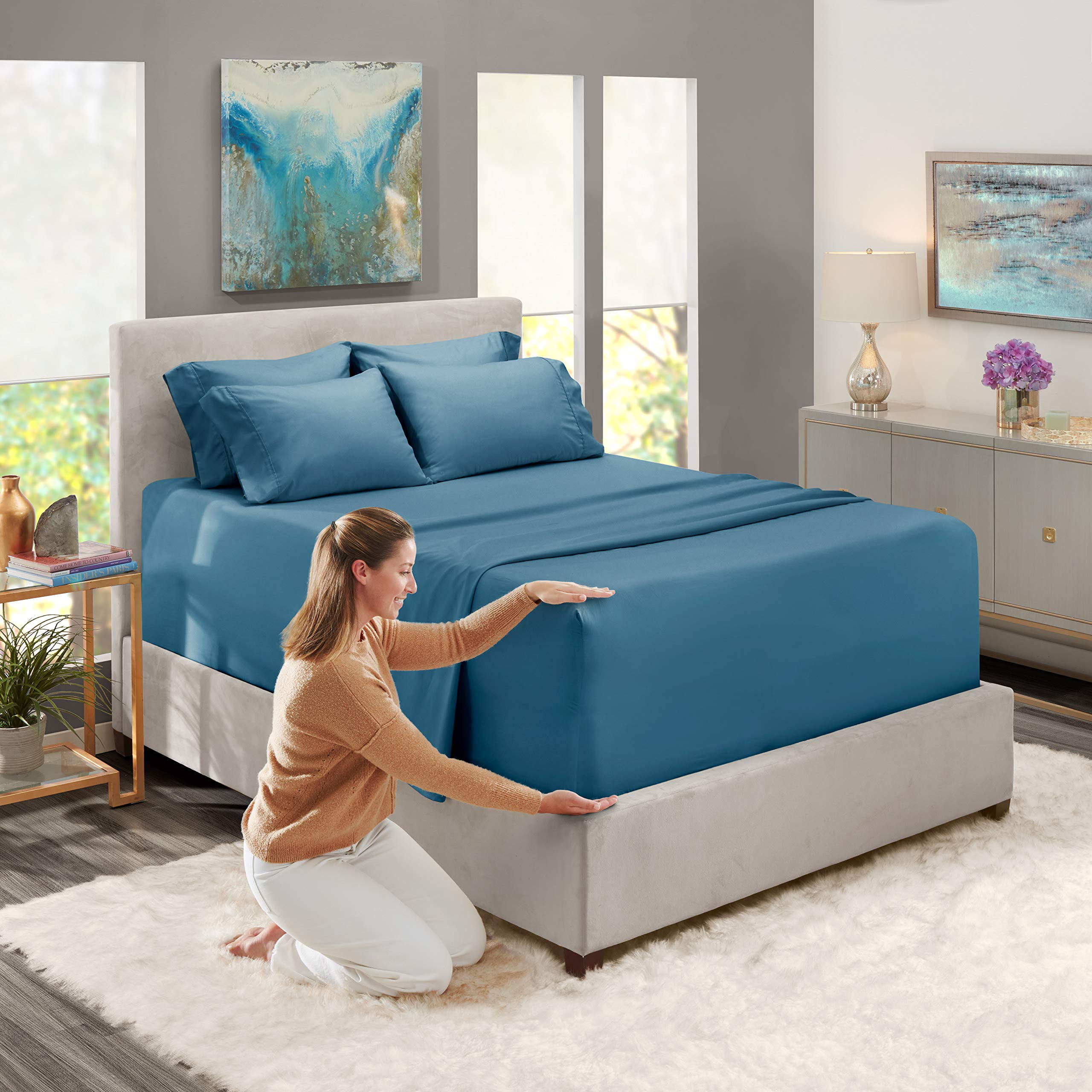 1Extra Deep Pocket King Size Sheets Sets - Fits Mattress 18-24 Inches Deep - Extra Deep Pocket Sheets - 6 Piece King Size Sheets - King Sheets Deep Pocket - Grey Sheets