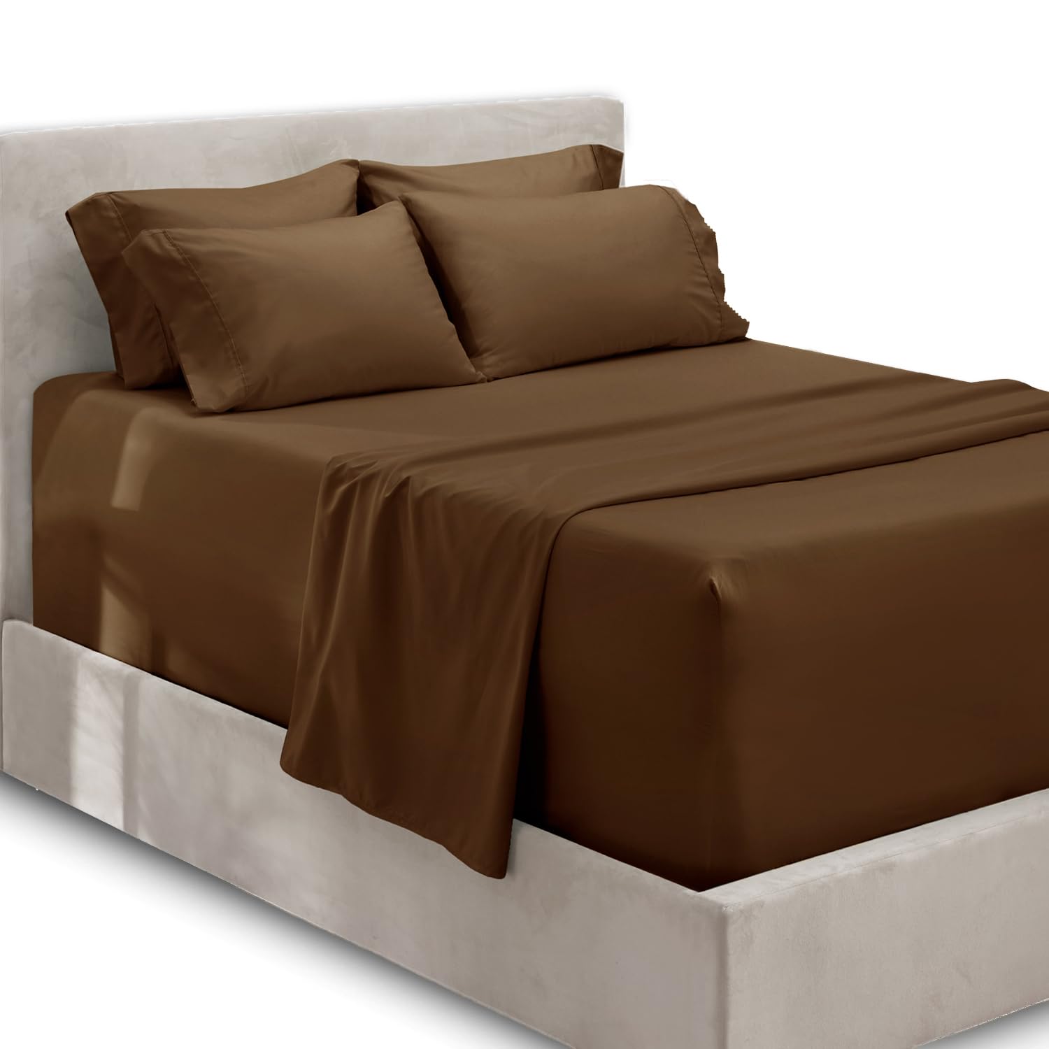1Extra Deep Pocket King Size Sheets Sets - Fits Mattress 18-24 Inches Deep - Extra Deep Pocket Sheets - 6 Piece King Size Sheets - King Sheets Deep Pocket - Grey Sheets