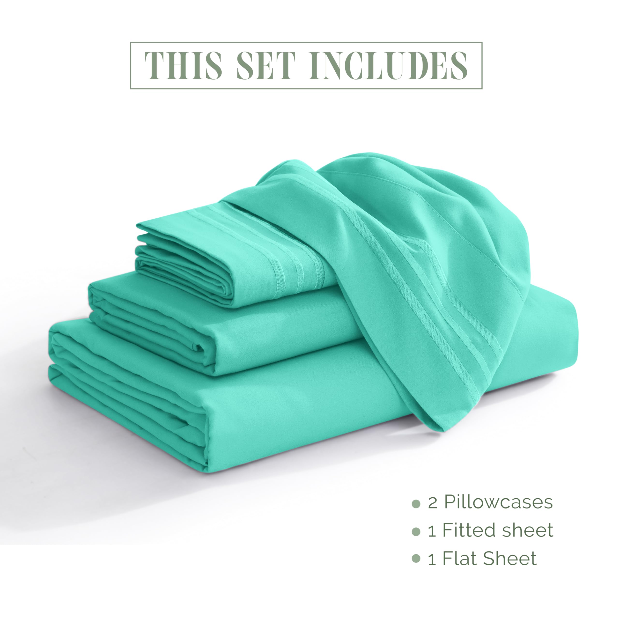 Luxurious 1500 Premium Hotel Quality Microfiber Three Line Embroidered Softest 4-Piece Bed Sheet Set, Wrinkle and Fade Resistant, Full, Light Pink