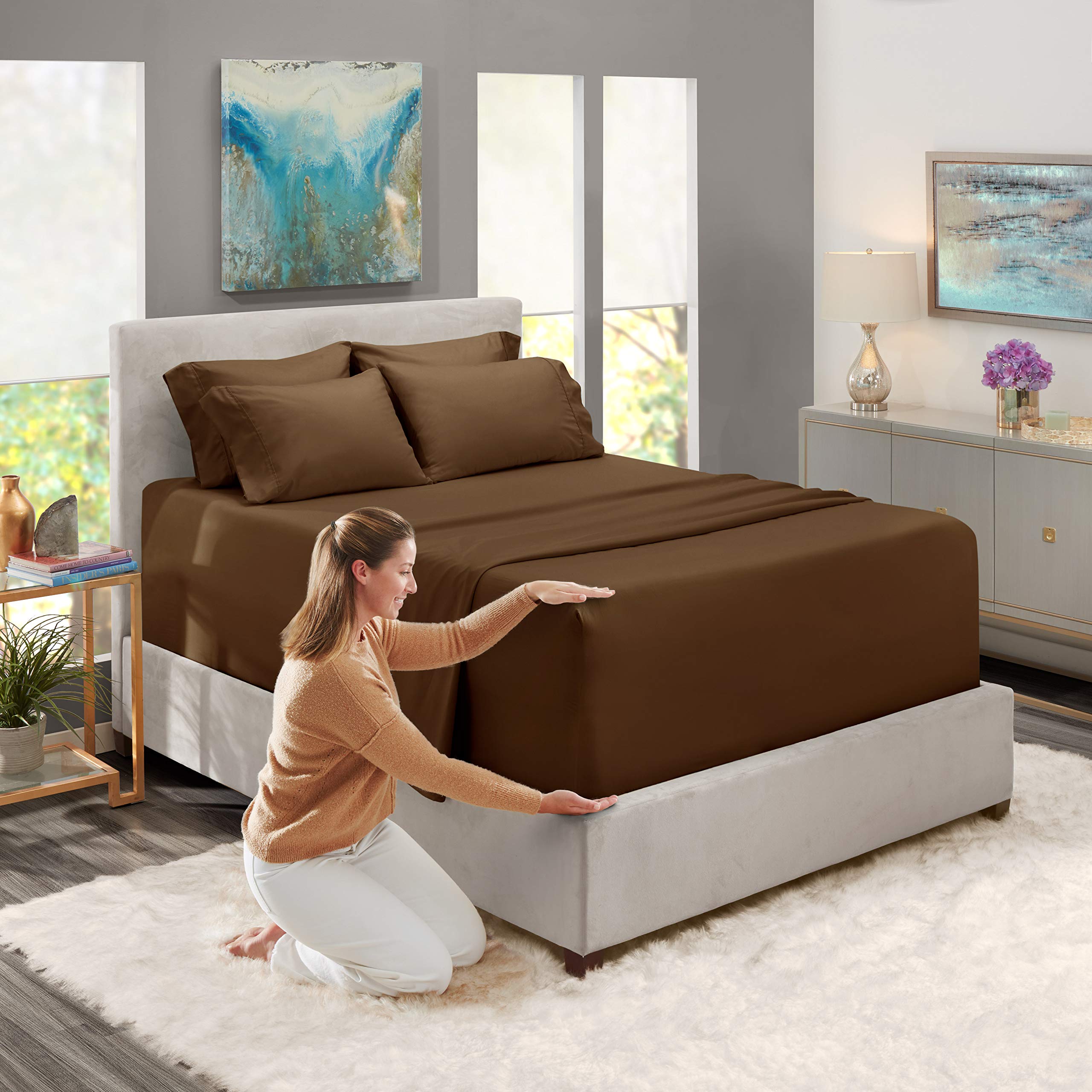 1Extra Deep Pocket King Size Sheets Sets - Fits Mattress 18-24 Inches Deep - Extra Deep Pocket Sheets - 6 Piece King Size Sheets - King Sheets Deep Pocket - Grey Sheets