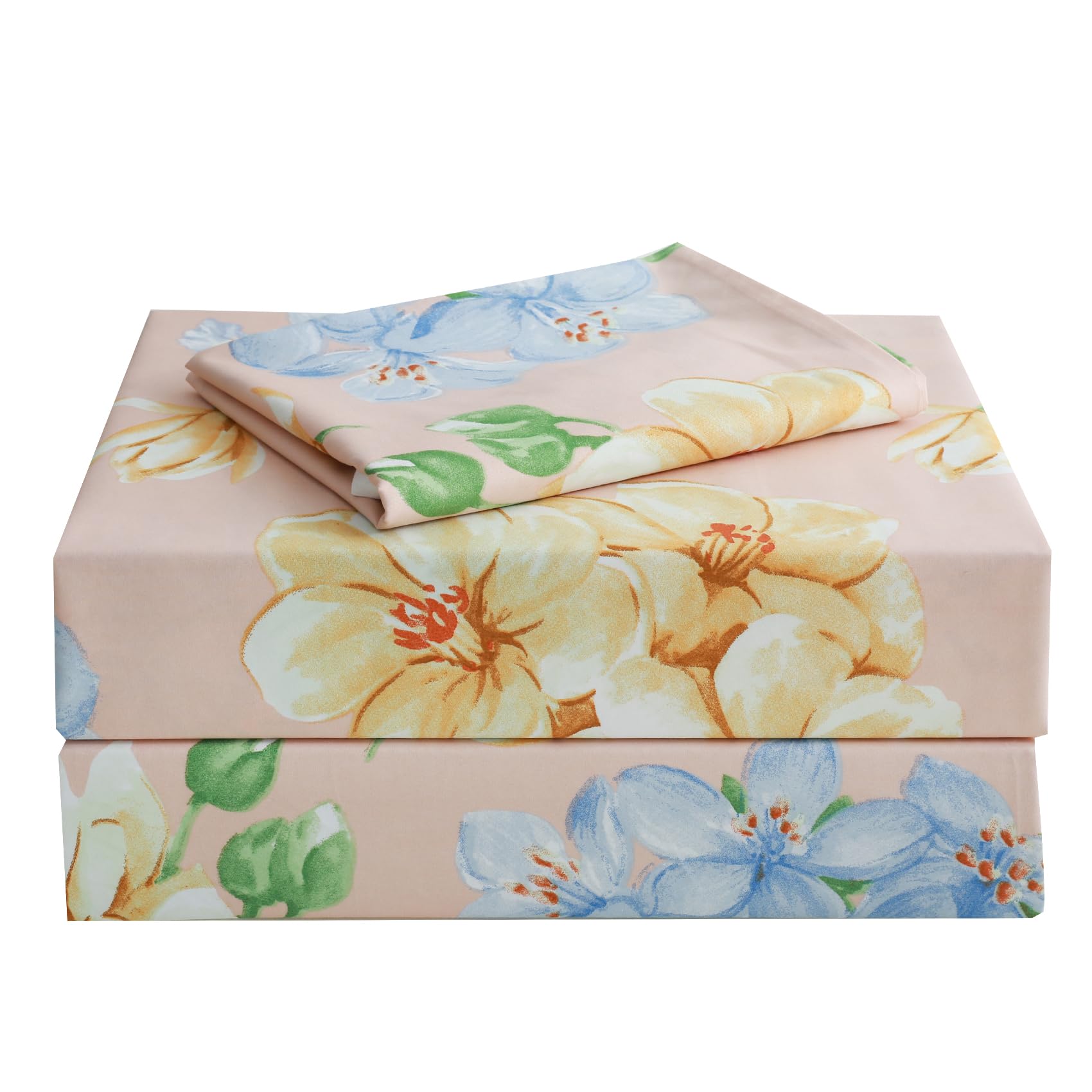 Boho Floral Printed Sheet Set Queen Size 4 Piece, Soft Botanical Pattern Microfiber Sheets Extra Deep Pocket