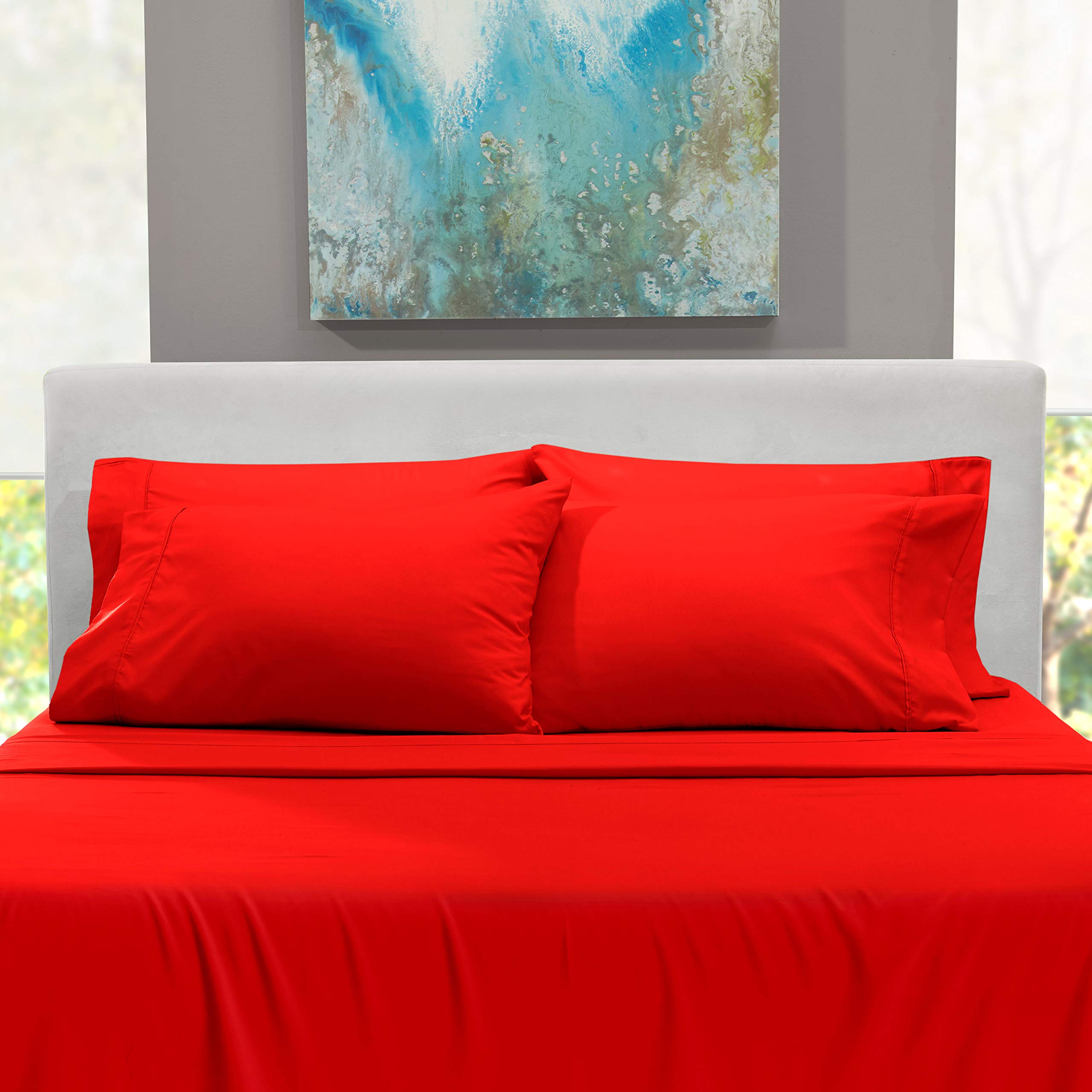 1Extra Deep Pocket King Size Sheets Sets - Fits Mattress 18-24 Inches Deep - Extra Deep Pocket Sheets - 6 Piece King Size Sheets - King Sheets Deep Pocket - Grey Sheets