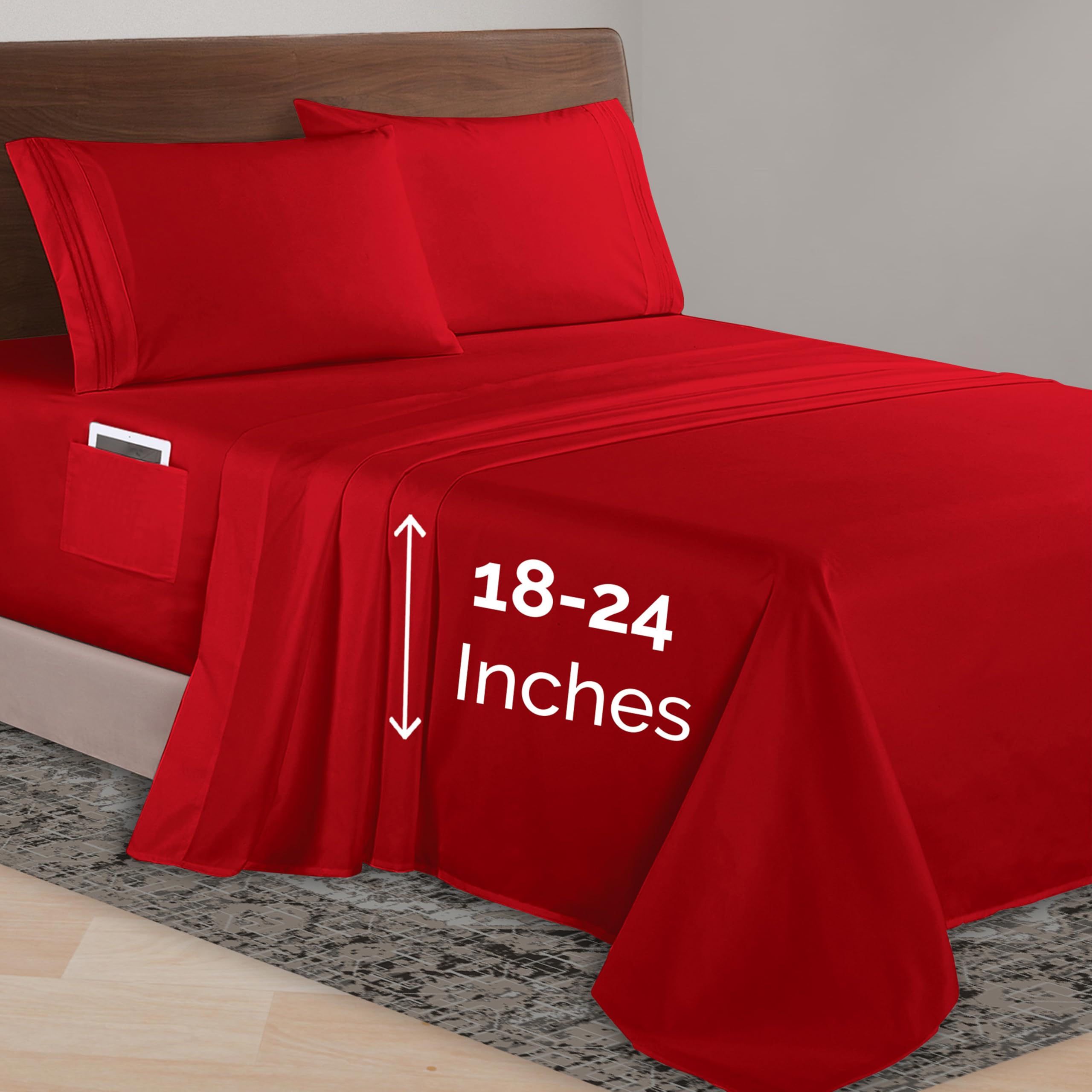 Luxurious 1500 Premium Hotel Quality Microfiber Three Line Embroidered Softest 4-Piece Bed Sheet Set, Wrinkle and Fade Resistant, Full, Light Pink