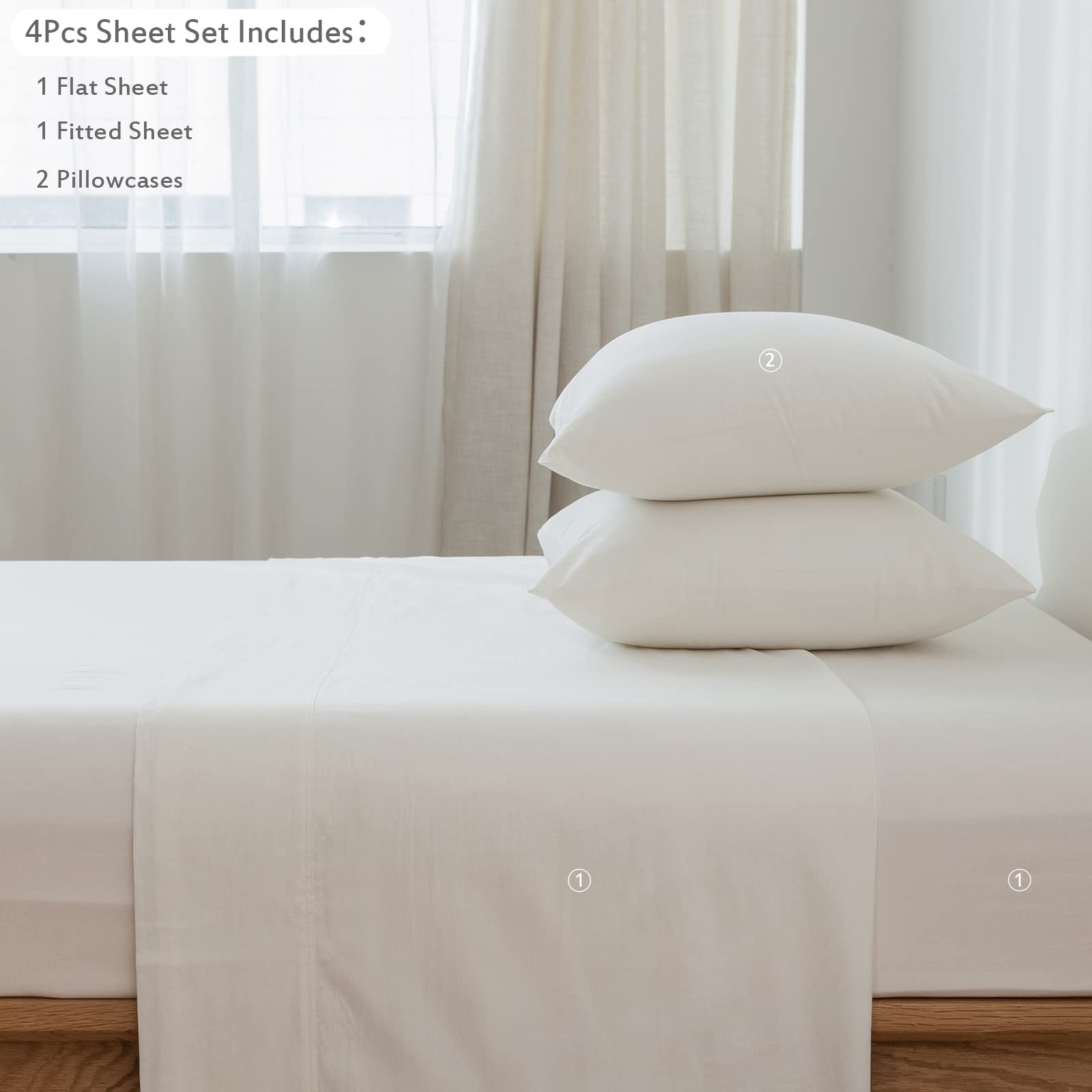 1 MooMee Bedding Sheet Set 100% Washed Cotton Linen Like Textured Breathable Durable Soft Comfy (Dark Grey, King)