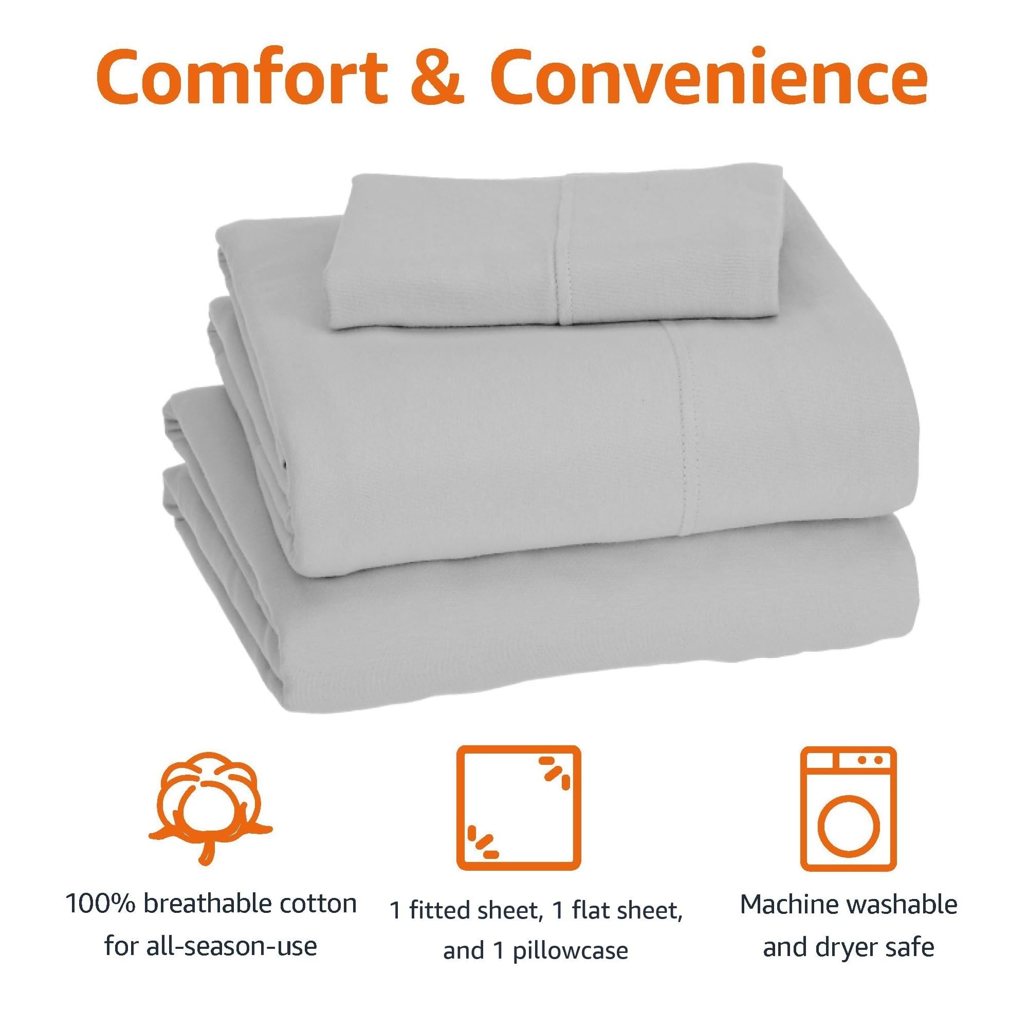 Cotton Jersey 4-Piece Bed Sheet Set, Queen, White, Solid