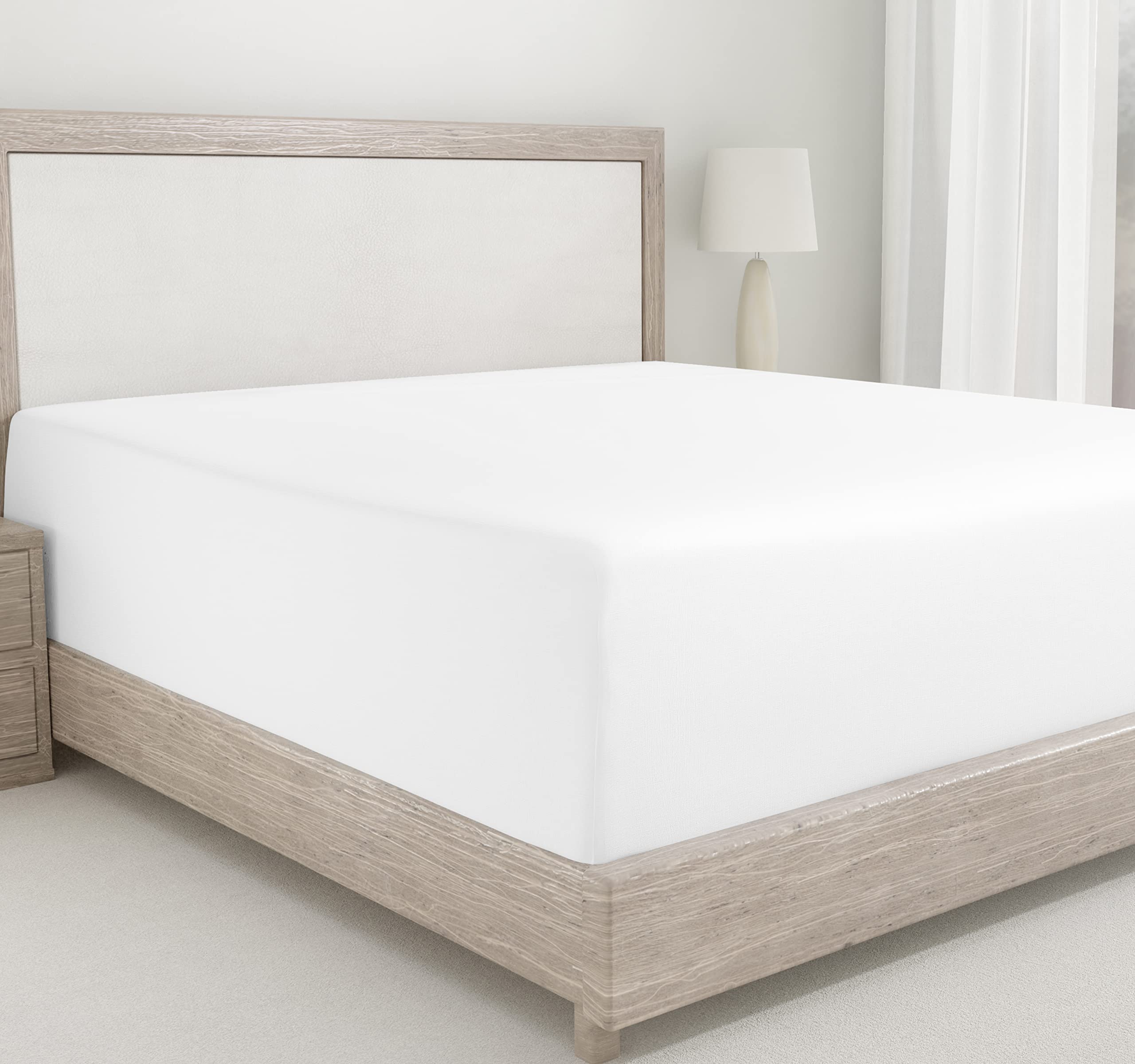 King Size Fitted Sheet White, 100% Cotton 400 Thread Count Sateen, Deep Pockets, Durable Fitted Sheet Only (King, White)