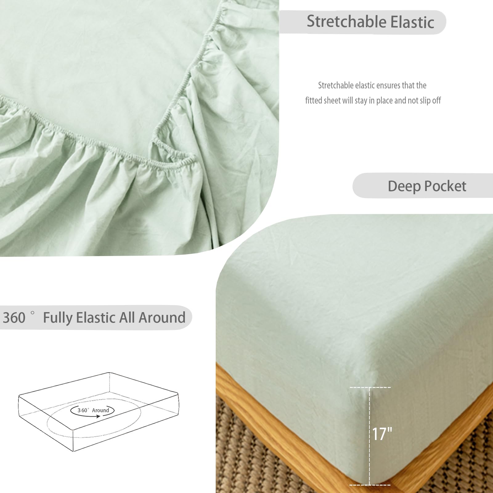1 MooMee Bedding Sheet Set 100% Washed Cotton Linen Like Textured Breathable Durable Soft Comfy (Dark Grey, King)