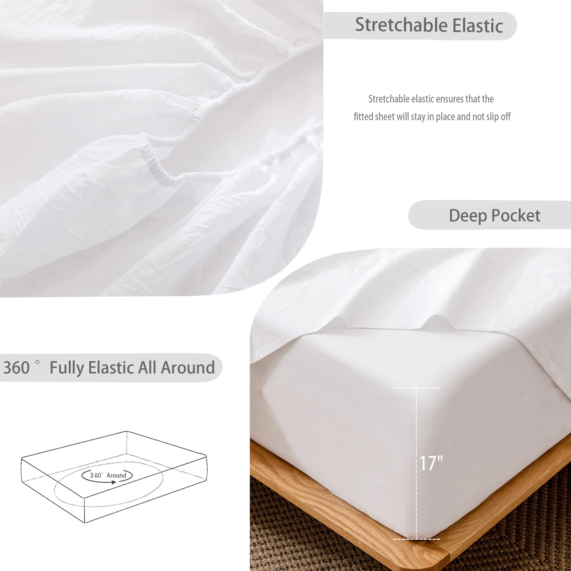 1 MooMee Bedding Sheet Set 100% Washed Cotton Linen Like Textured Breathable Durable Soft Comfy (Dark Grey, King)