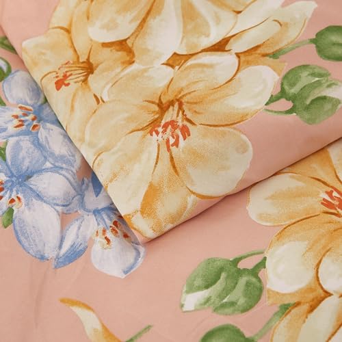 Boho Floral Printed Sheet Set Queen Size 4 Piece, Soft Botanical Pattern Microfiber Sheets Extra Deep Pocket