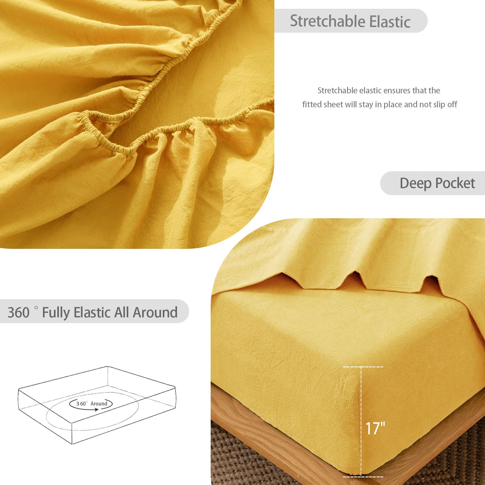 1   MooMee Bedding Sheet Set 100% Washed Cotton Linen Like Textured Breathable Durable Soft Comfy (Dark Grey, King)