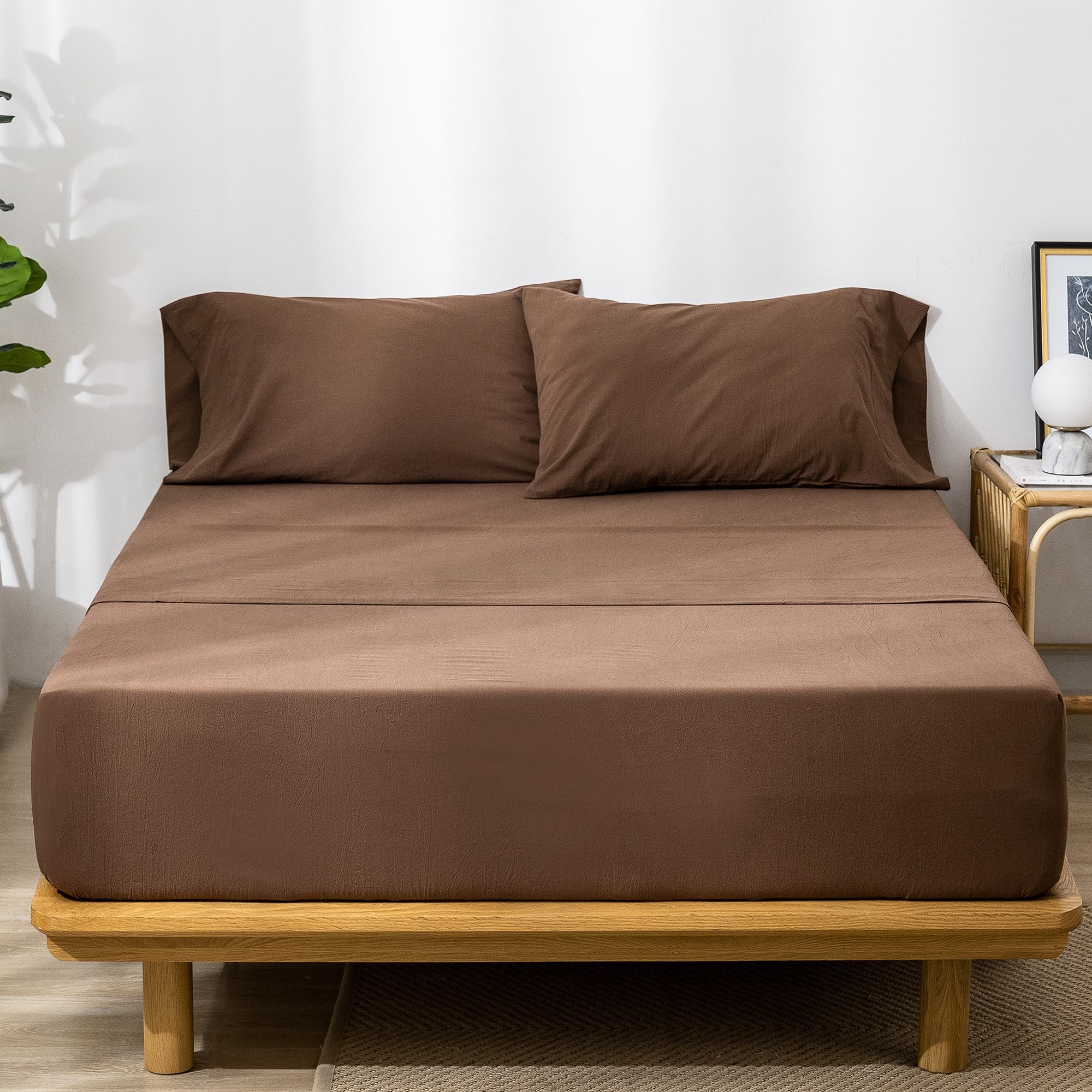 1   MooMee Bedding Sheet Set 100% Washed Cotton Linen Like Textured Breathable Durable Soft Comfy (Dark Grey, King)