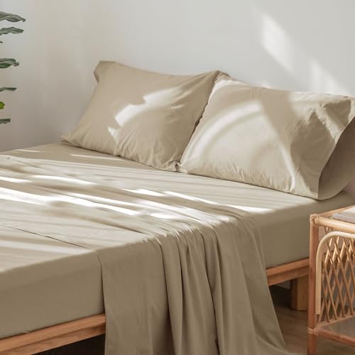 1 MooMee Bedding Sheet Set 100% Washed Cotton Linen Like Textured Breathable Durable Soft Comfy (Dark Grey, King)