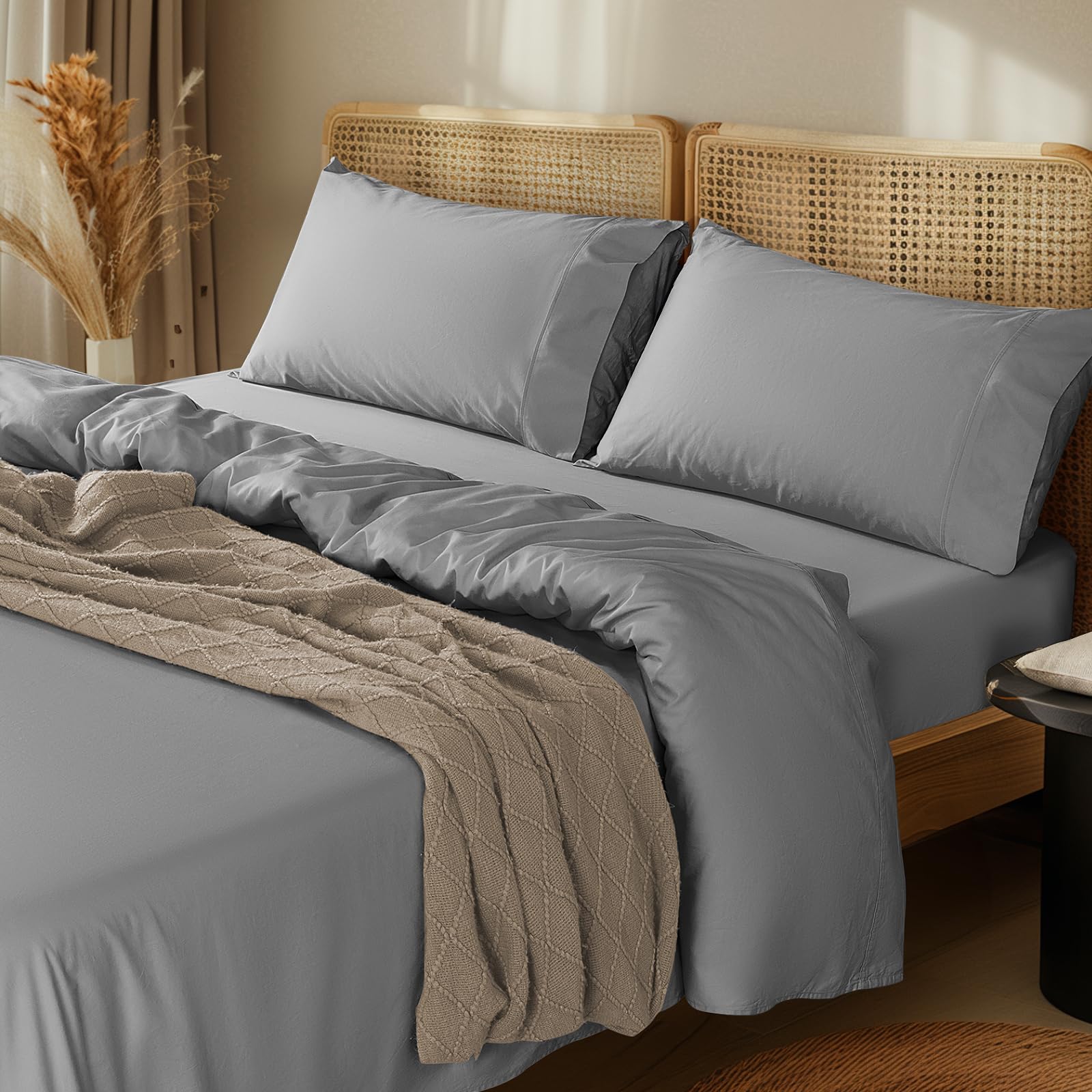 100% Egyptian Cotton Sheets Set 1000 Thread Count,Queen Size Bed Sheet 4 Piece Sets,Long Staple,16 Inches Deep Pocket,All Season,Bedding Super Soft Breathable,Sateen Weave(White)