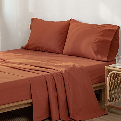 1   MooMee Bedding Sheet Set 100% Washed Cotton Linen Like Textured Breathable Durable Soft Comfy (Dark Grey, King)