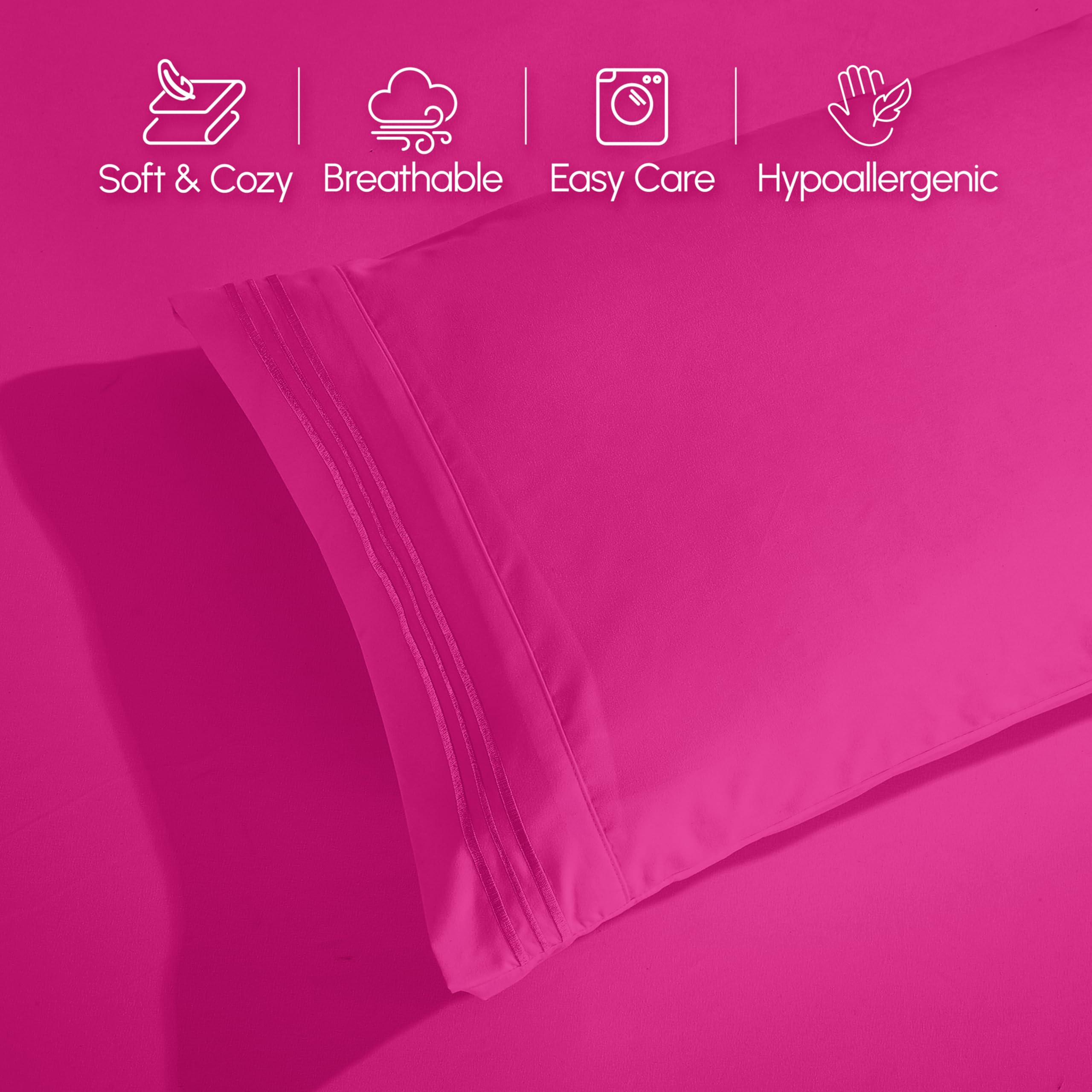 Luxurious 1500 Premium Hotel Quality Microfiber Three Line Embroidered Softest 4-Piece Bed Sheet Set, Wrinkle and Fade Resistant, Full, Light Pink