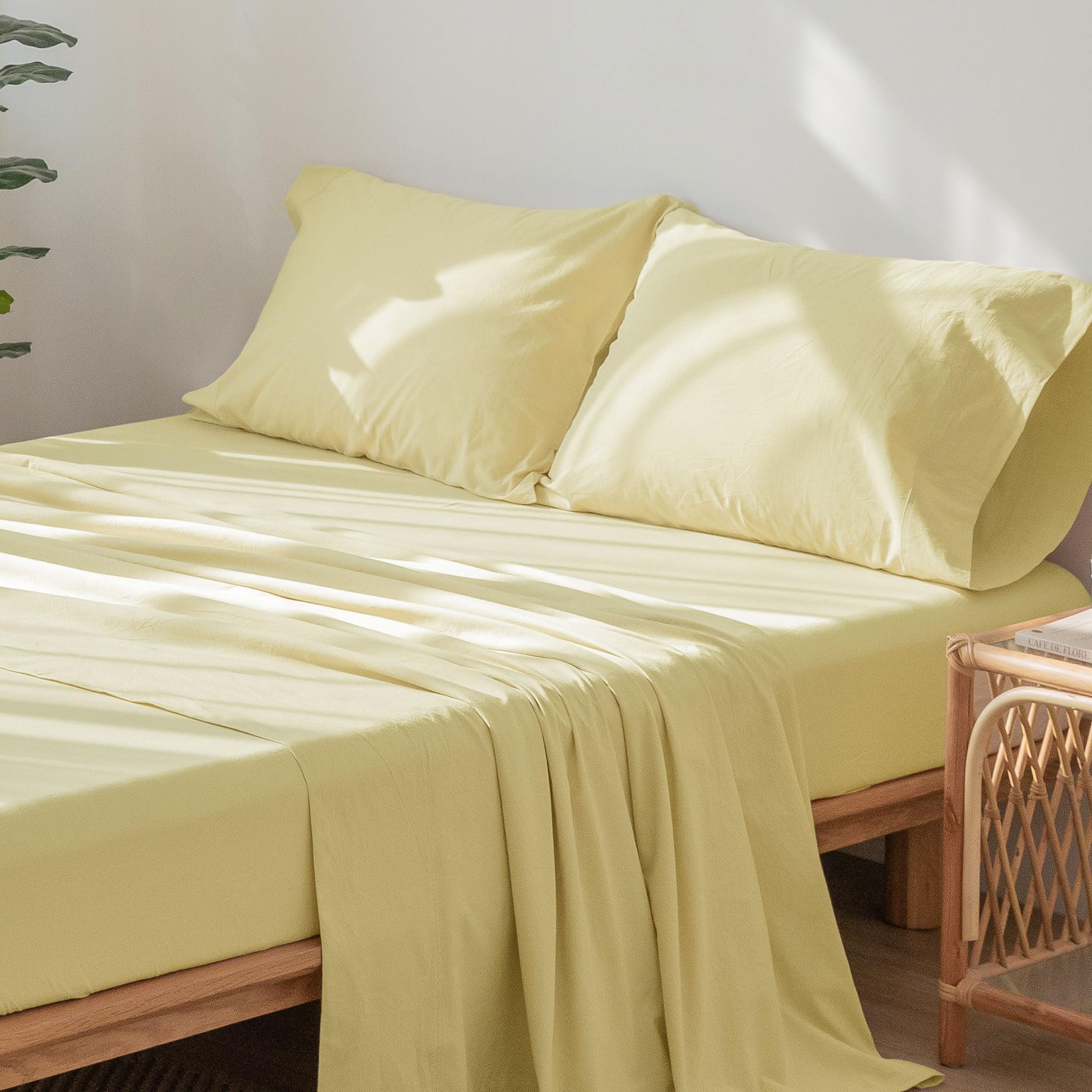 1 MooMee Bedding Sheet Set 100% Washed Cotton Linen Like Textured Breathable Durable Soft Comfy (Dark Grey, King)