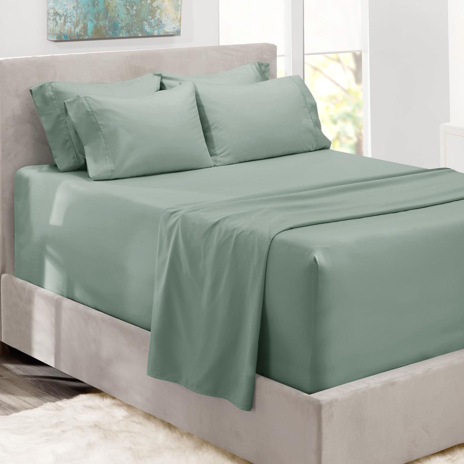 1Extra Deep Pocket King Size Sheets Sets - Fits Mattress 18-24 Inches Deep - Extra Deep Pocket Sheets - 6 Piece King Size Sheets - King Sheets Deep Pocket - Grey Sheets