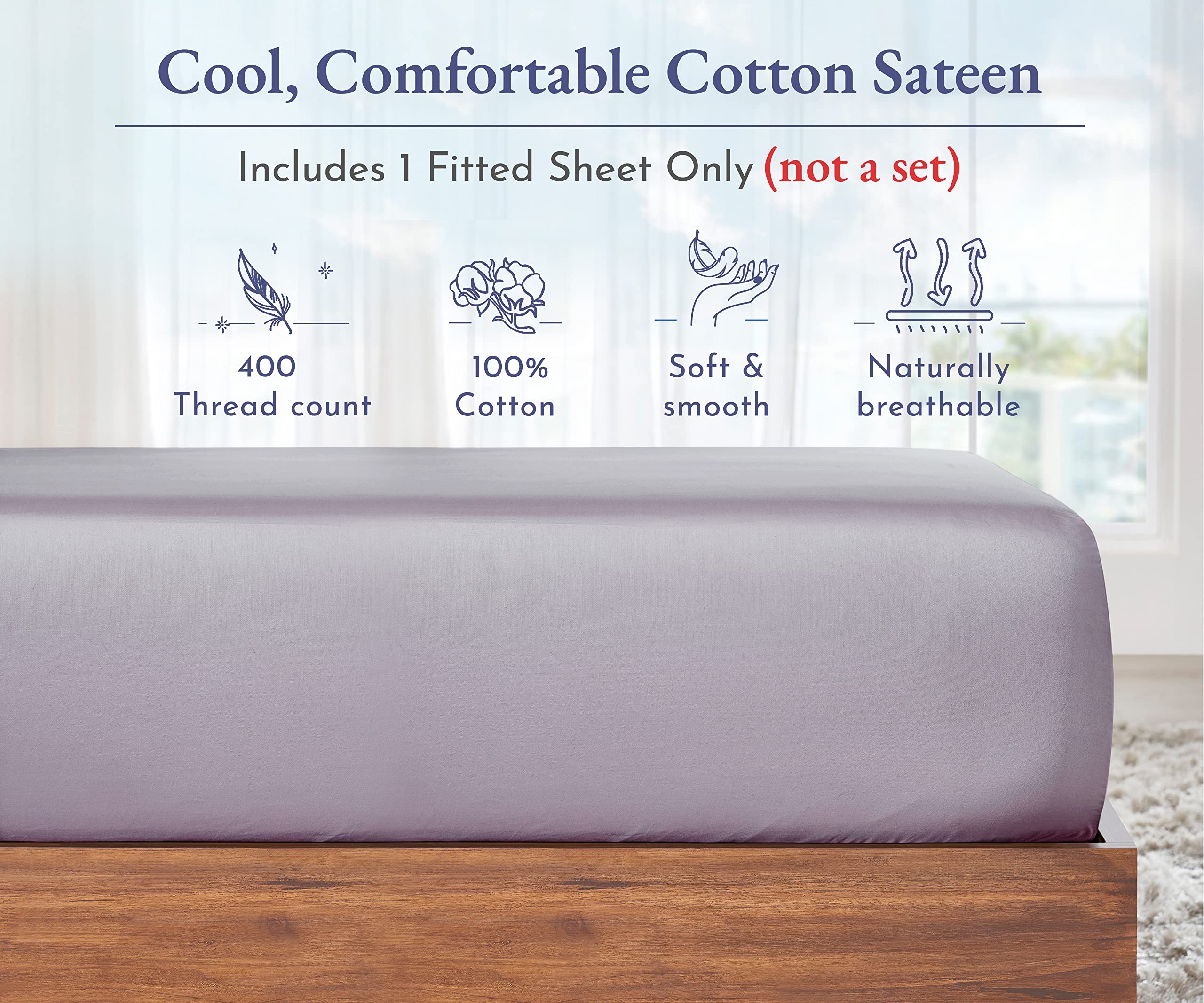King Size Fitted Sheet White, 100% Cotton 400 Thread Count Sateen, Deep Pockets, Durable Fitted Sheet Only (King, White)