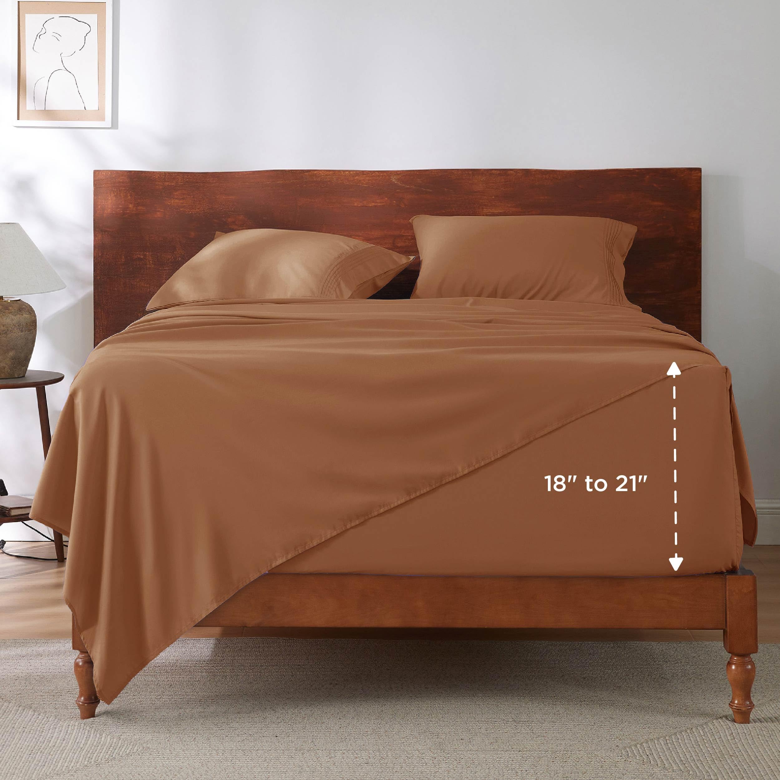 Deep Pocket Queen Sheets Set - Fits Mattresses Up to 21" Thick, 4 Piece Air Mattress Sheets with Deep Pocket, Moisture Wicking Soft Cooling Bedding Sheets & Pillowcases, Light Grey