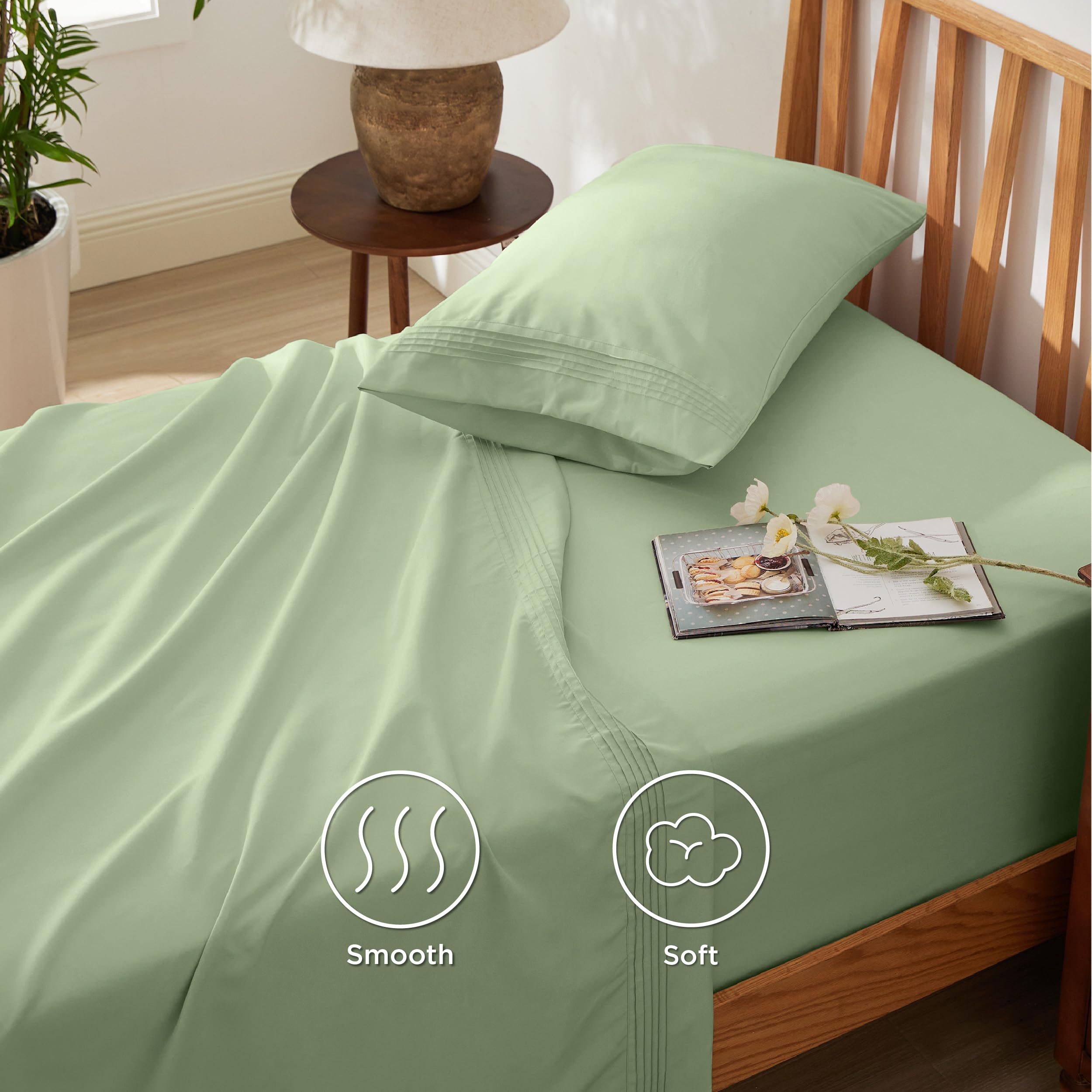 Deep Pocket Queen Sheets Set - Fits Mattresses Up to 21" Thick, 4 Piece Air Mattress Sheets with Deep Pocket, Moisture Wicking Soft Cooling Bedding Sheets & Pillowcases, Light Grey