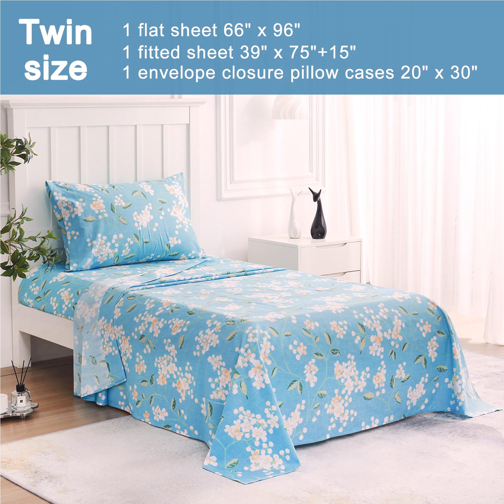 Boho Floral Printed Sheet Set Queen Size 4 Piece, Soft Botanical Pattern Microfiber Sheets Extra Deep Pocket