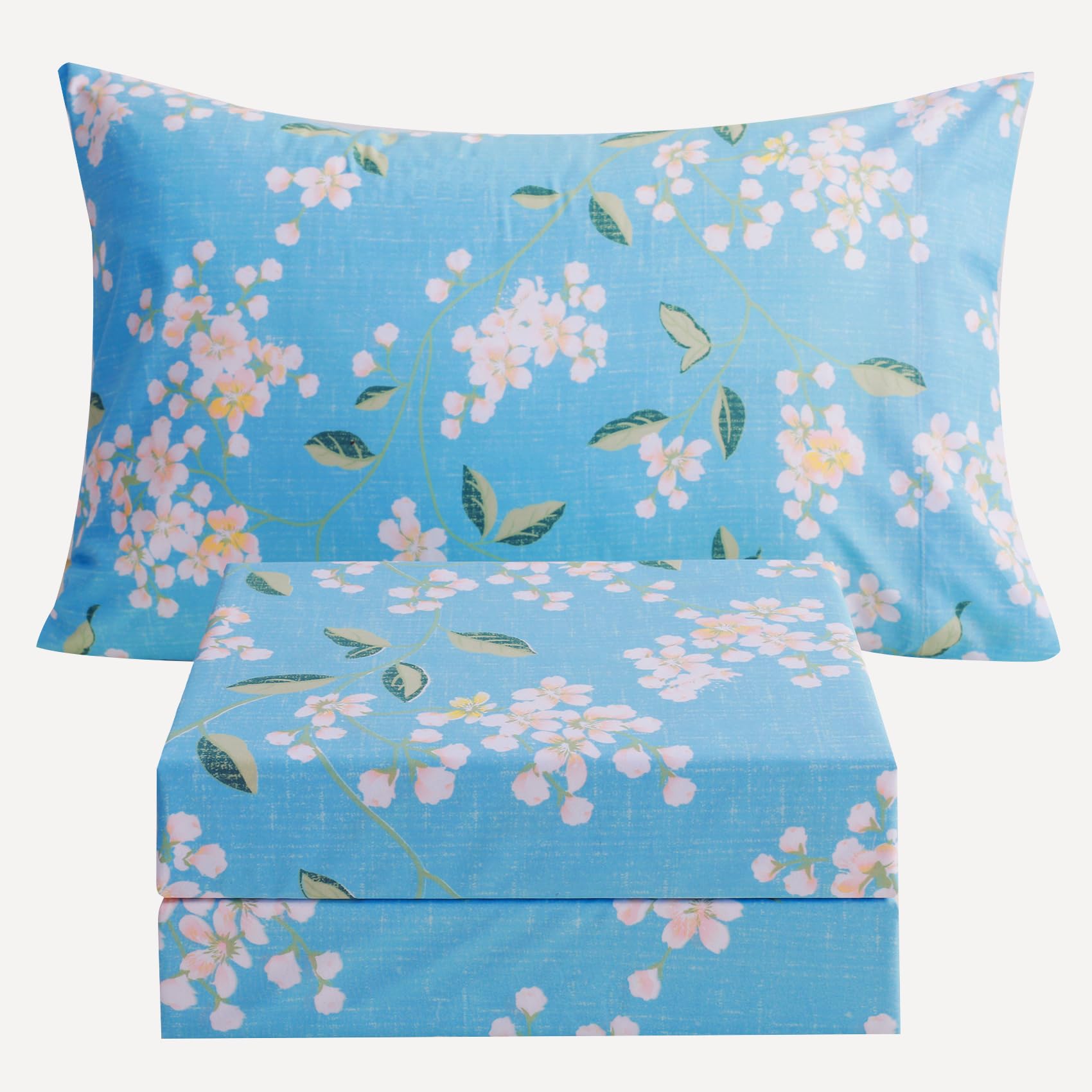 Boho Floral Printed Sheet Set Queen Size 4 Piece, Soft Botanical Pattern Microfiber Sheets Extra Deep Pocket