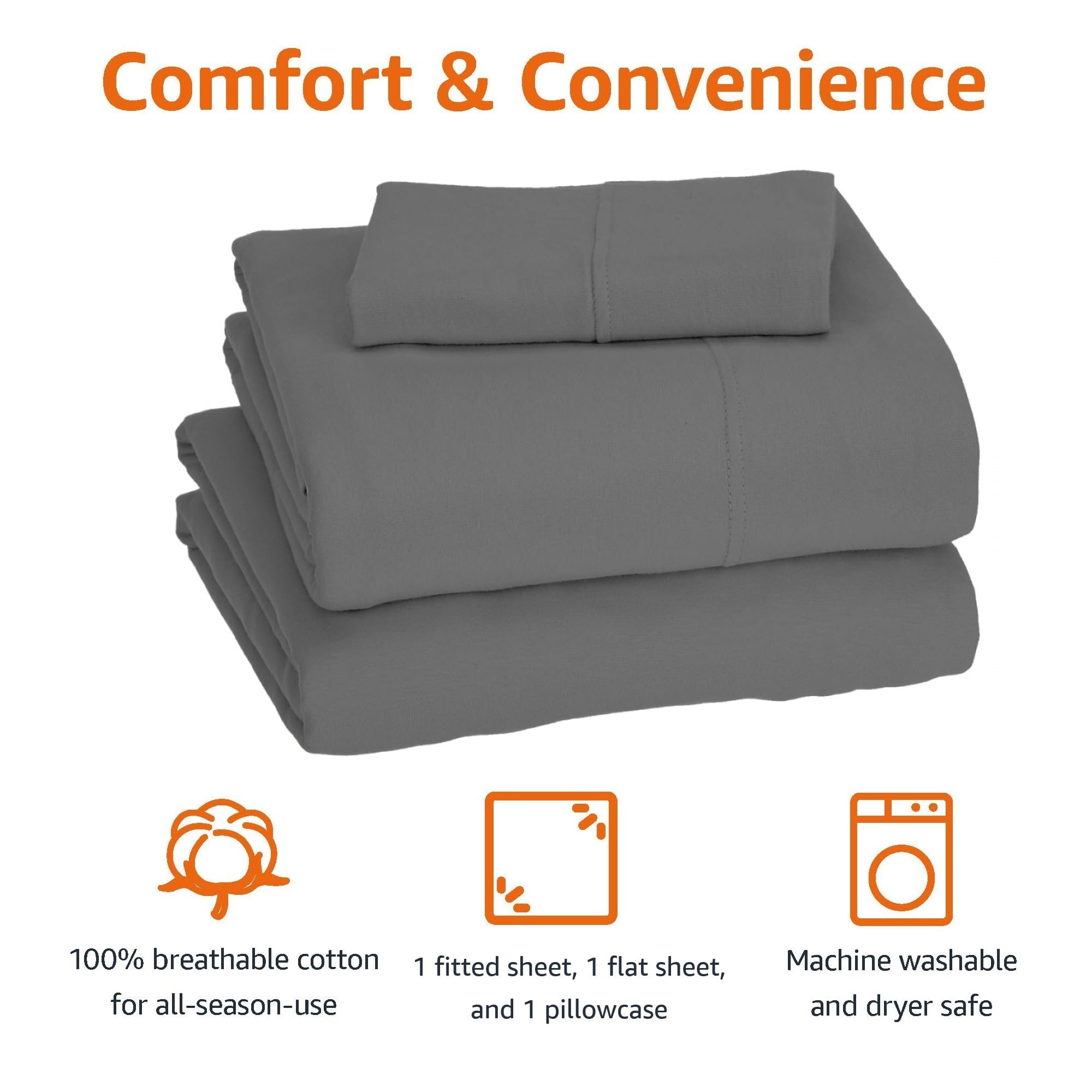 Cotton Jersey 4-Piece Bed Sheet Set, Queen, White, Solid