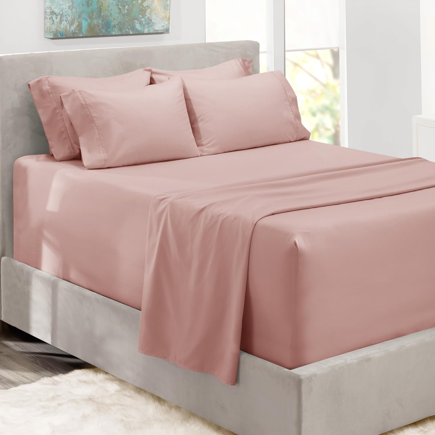 1Extra Deep Pocket King Size Sheets Sets - Fits Mattress 18-24 Inches Deep - Extra Deep Pocket Sheets - 6 Piece King Size Sheets - King Sheets Deep Pocket - Grey Sheets