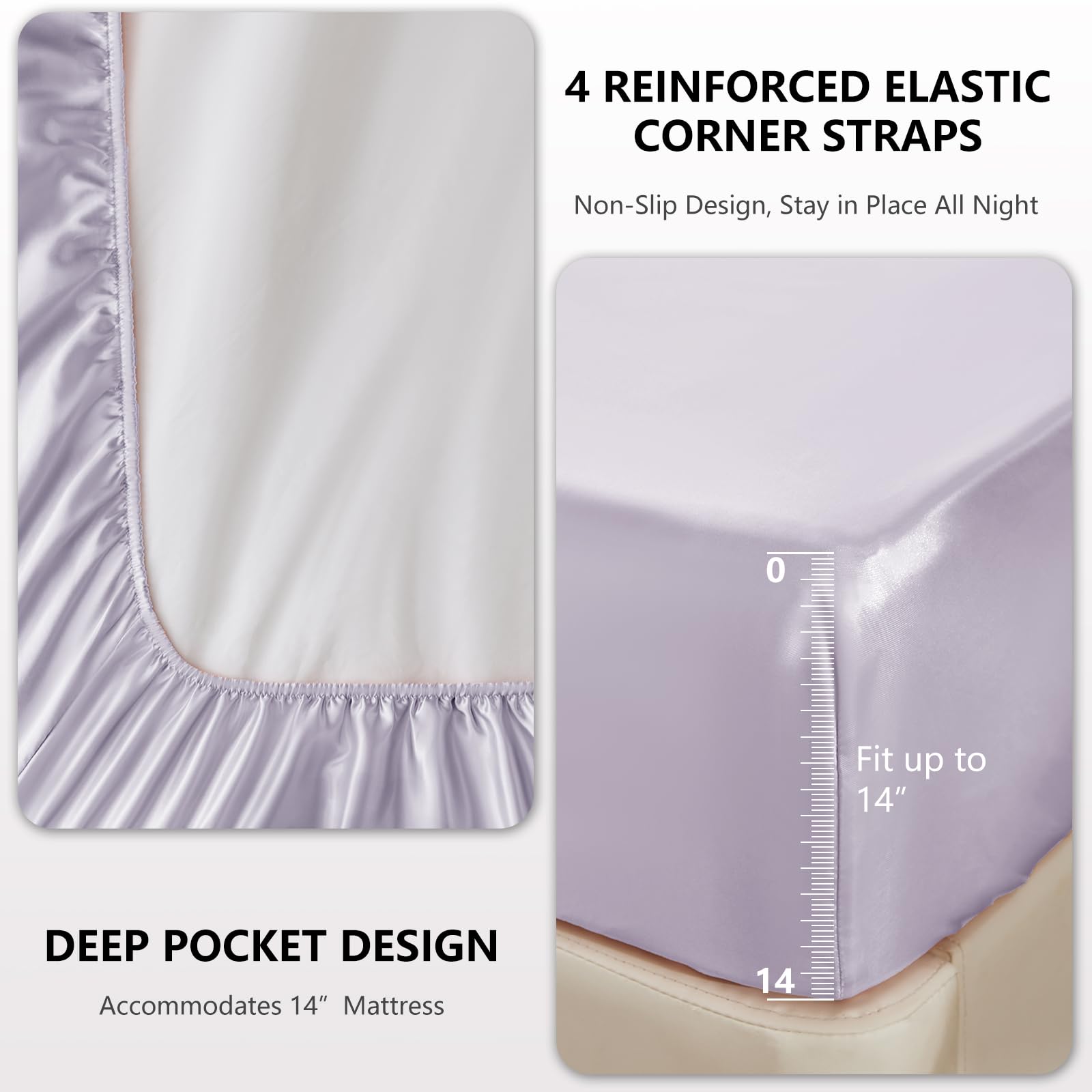 Satin Sheets Queen Size - 4 Piece Black Bed Sheet Set with Silky Microfiber, 1 Deep Pocket Fitted Sheet, 1 Flat Sheet, and 2 Pillowcases - Smooth and Soft