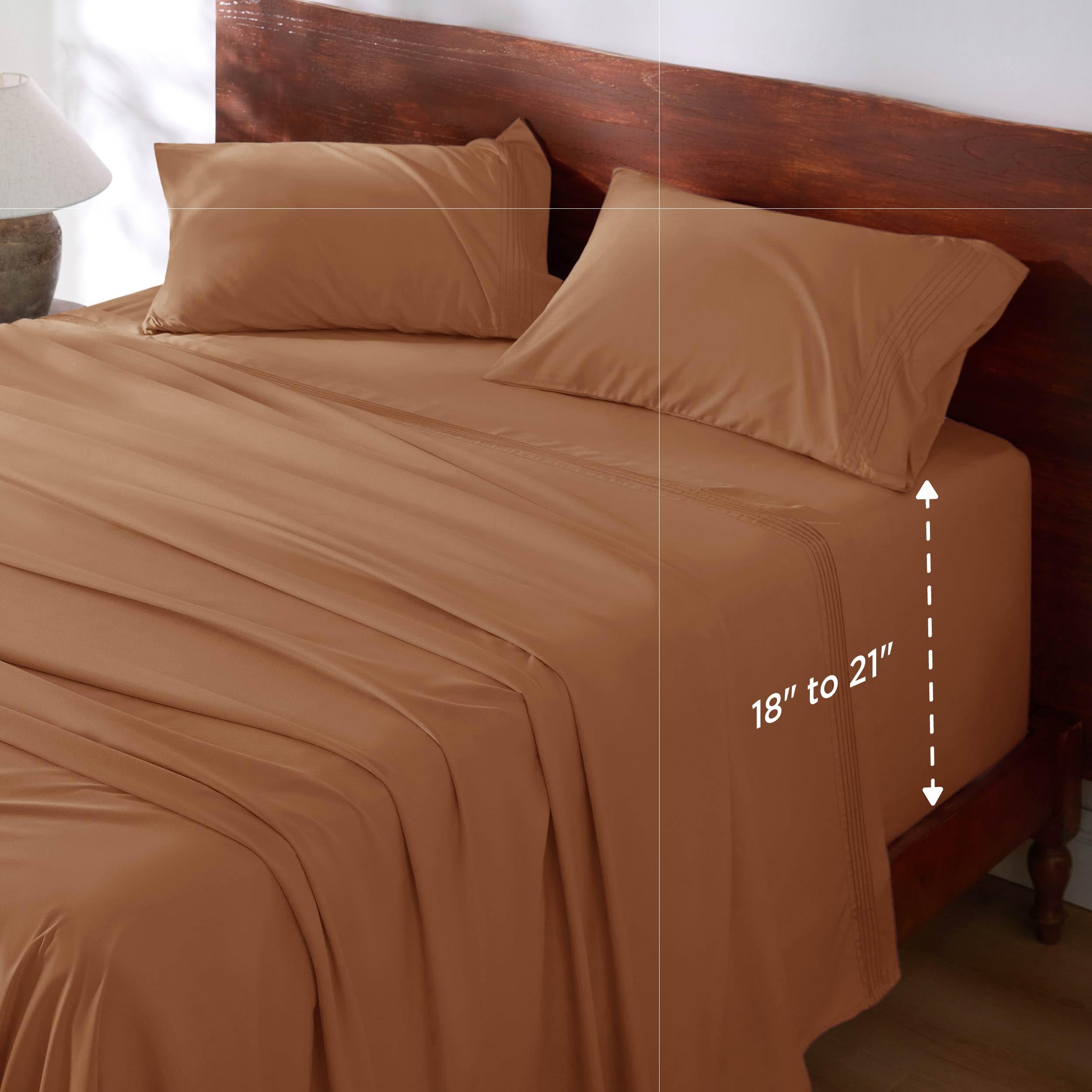 Deep Pocket Queen Sheets Set - Fits Mattresses Up to 21" Thick, 4 Piece Air Mattress Sheets with Deep Pocket, Moisture Wicking Soft Cooling Bedding Sheets & Pillowcases, Light Grey