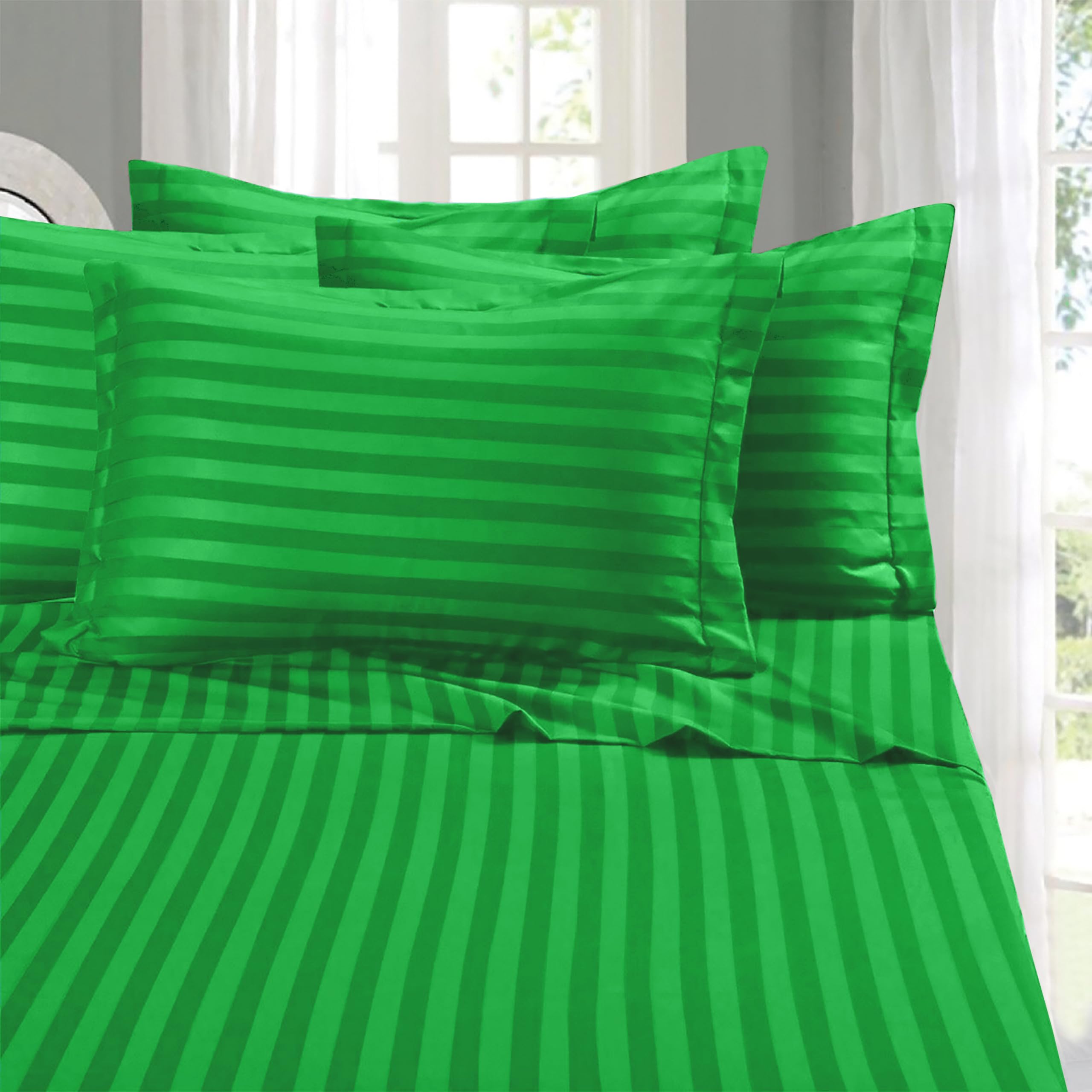 1Elegant Comfort Best, Softest, Coziest 6-Piece Sheet Sets! - 1500 Premier Hotel Quality Luxurious Wrinkle Resistant 6-Piece Damask Stripe Bed Sheet Set, Queen Sage/Green